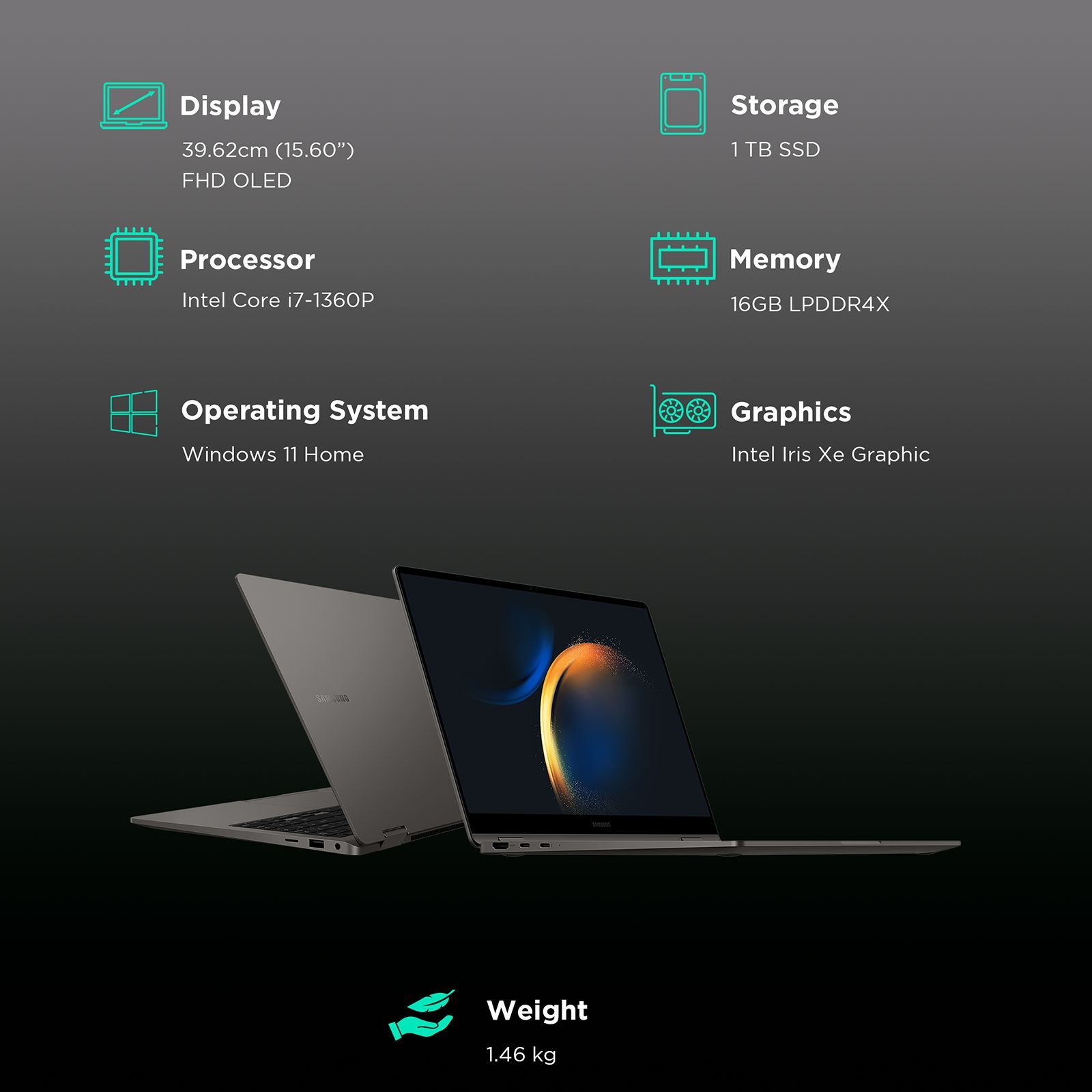 SAMSUNG Galaxy Book3 360 Intel Evo Core i7 13th Gen (15.6 inch, 16GB, 1TB, Windows 11 Home, Intel Iris Xe, Full HD Super AMOLED Display, Graphite, NP750QFG-KA3IN) SAMSUNG Galaxy Book3 360 Intel Evo Core i7 13th Gen (15.6 inch, 16GB, 1TB, Windows 11 Home, Intel Iris Xe, Full HD Super AMOLED Display, Graphite, NP750QFG-KA3IN)_3