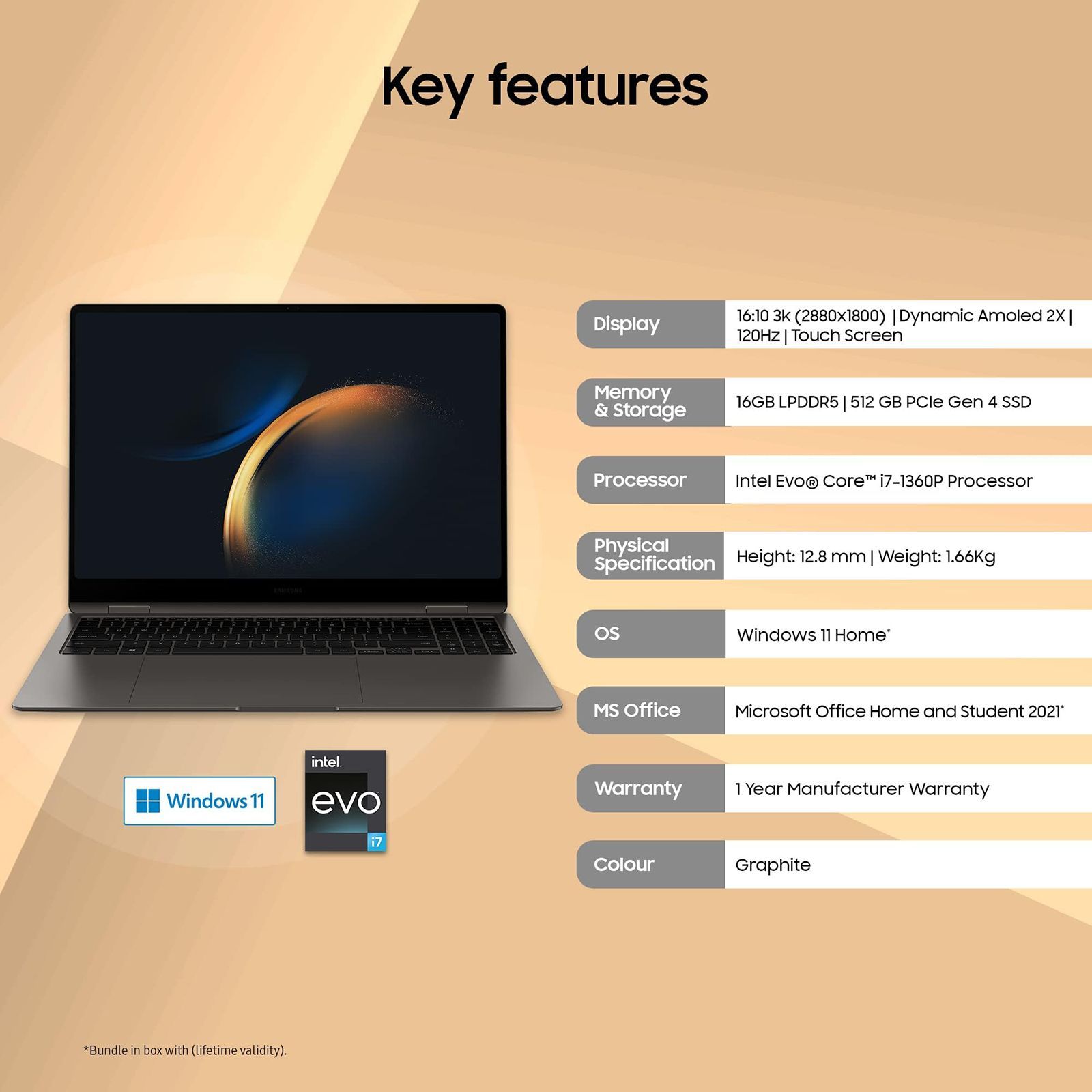 SAMSUNG Galaxy Book3 Pro 360 Intel Evo Core i7 13th Gen (16 inch, 16GB, 512GB, Windows 11 Home, MS Office 2021, Intel Iris Xe, 3K WQXGA Plus 2x Dynamic AMOLED Display, Graphite, NP960QFG-KA1IN)_15