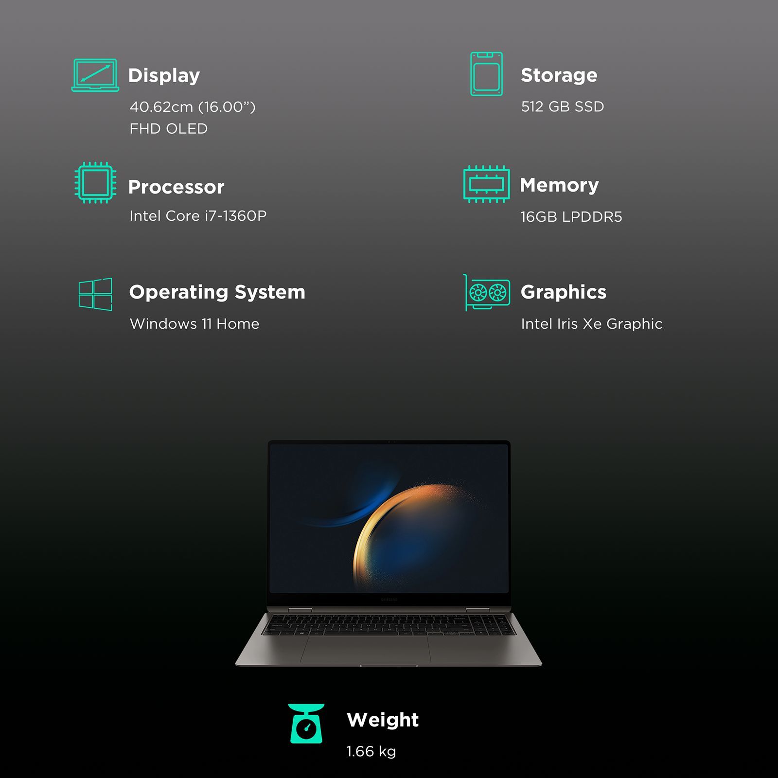 SAMSUNG Galaxy Book3 Pro 360 Intel Evo Core i7 13th Gen (16 inch, 16GB, 512GB, Windows 11 Home, MS Office 2021, Intel Iris Xe, 3K WQXGA Plus 2x Dynamic AMOLED Display, Graphite, NP960QFG-KA1IN)_3