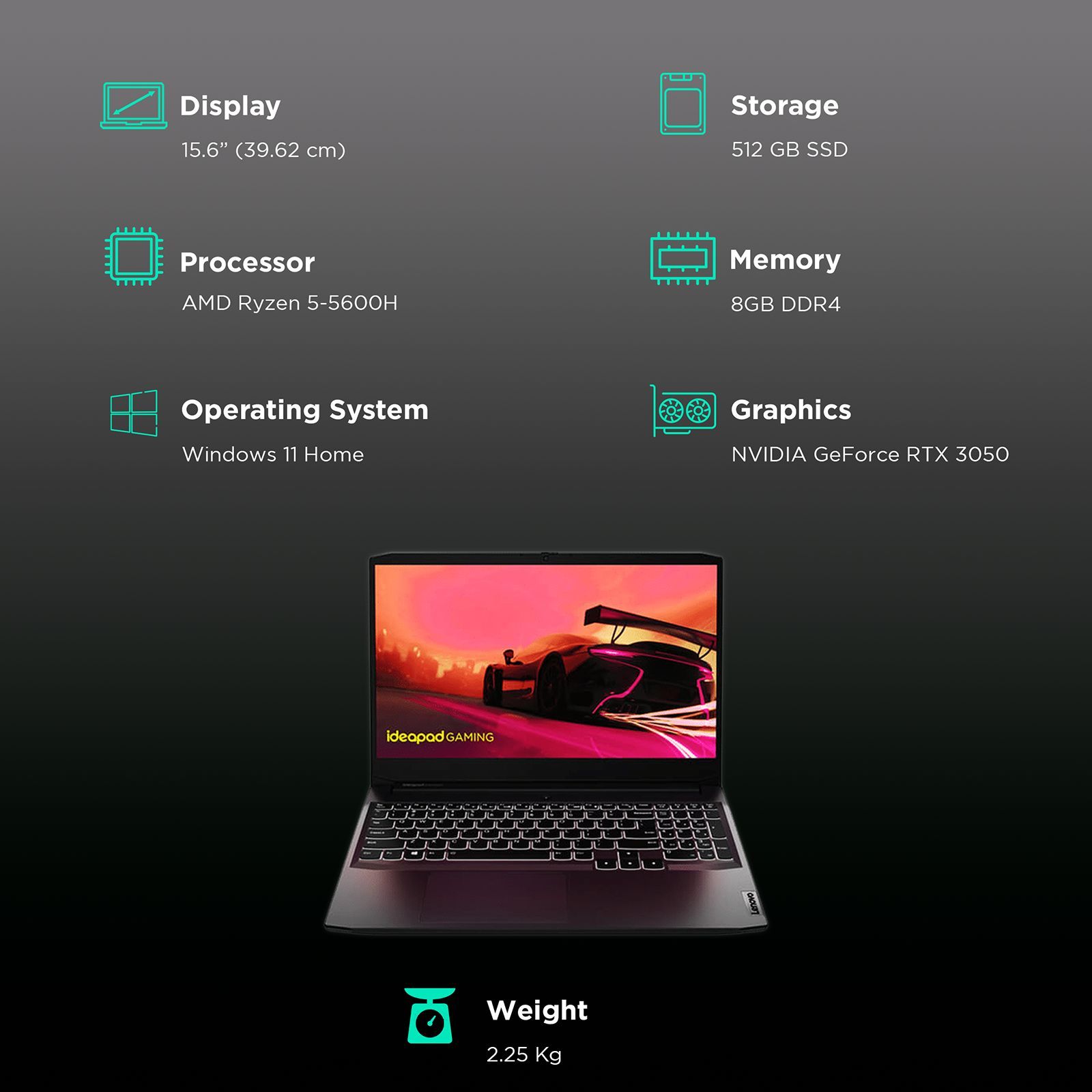 Lenovo IdeaPad Gaming 3 AMD Ryzen 5 (15.6 inch, 8GB, 512GB, Windows 11 Home, MS Office 2021, NVIDIA GeForce RTX 3050, Full HD IPS Display, Shadow Black, 82K2022VIN) Lenovo IdeaPad Gaming 3 AMD Ryzen 5 (15.6 inch, 8GB, 512GB, Windows 11 Home, MS Office 2021, NVIDIA GeForce RTX 3050, Full HD IPS Display, Shadow Black, 82K2022VIN)_3