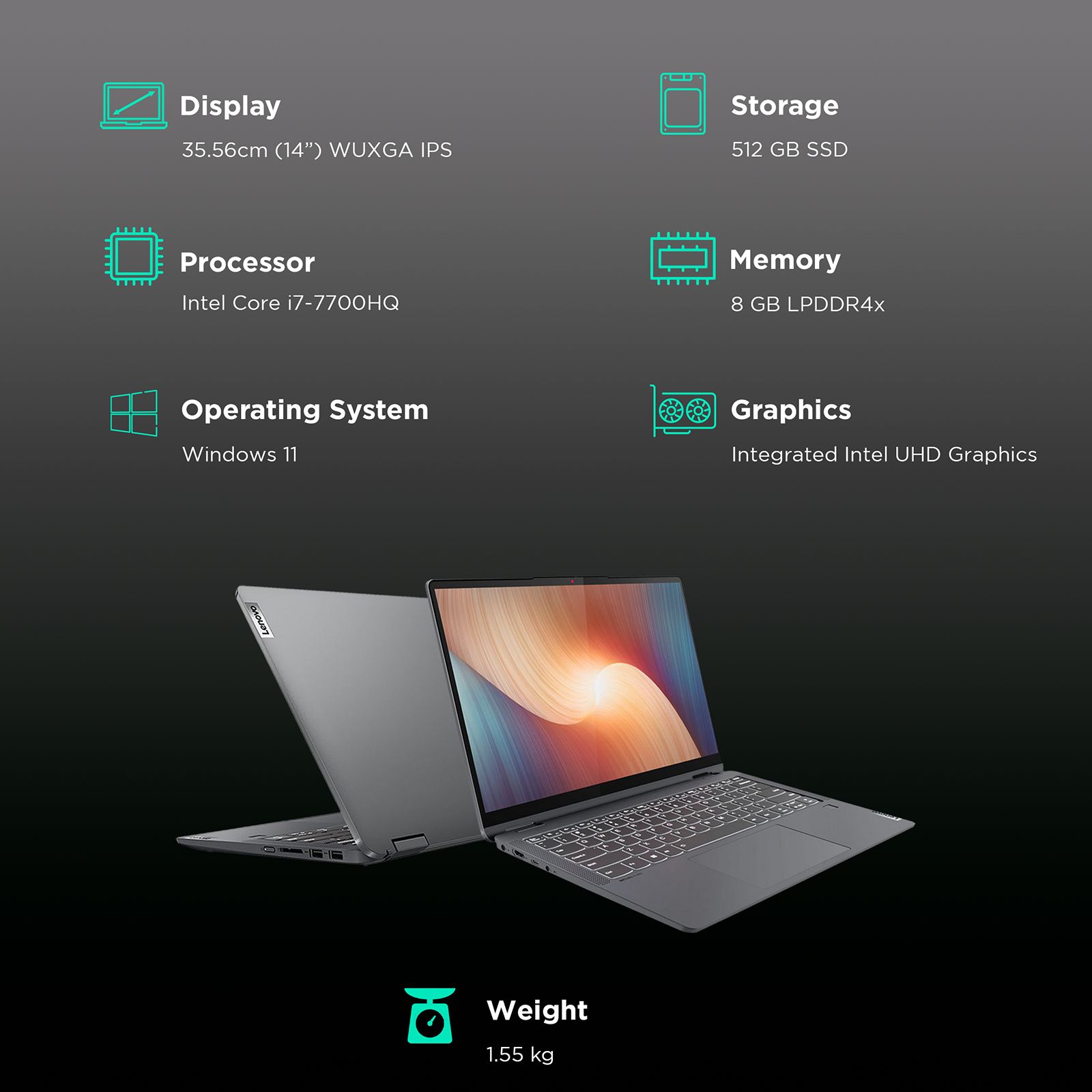 Lenovo IdeaPad Flex 5i Intel Core i3 12th Gen (14 inch, 8GB, 512GB, Windows 11 Home, MS Office 2021, Intel UHD, WUXGA IPS Display, Storm Grey, 82R700ASIN)_3