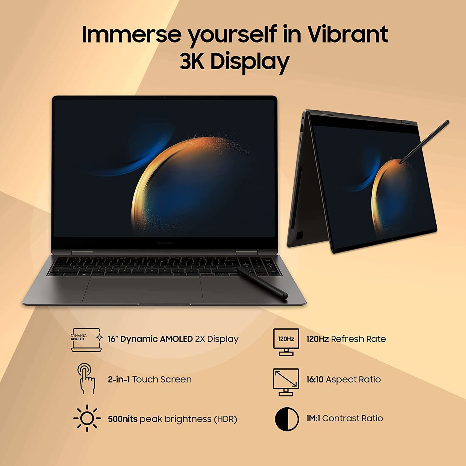 SAMSUNG Galaxy Book3 Pro 360 Intel Evo Core i5 13th Gen (16 inch, 16GB, 512GB, Windows 11 Home, MS Office 2021, Intel Iris Xe, 3K WQXGA Plus 2x Dynamic AMOLED Display, Graphite, NP960QFG-KA2IN)_19