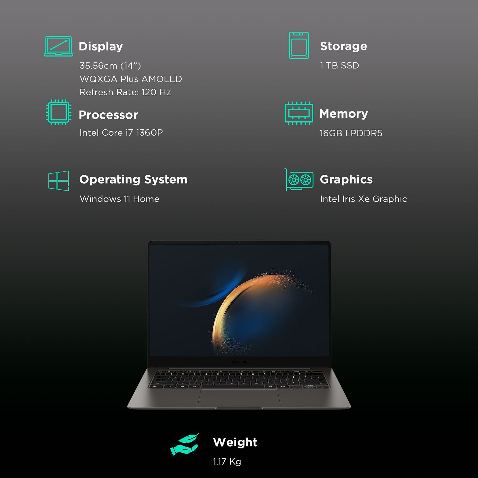 SAMSUNG Galaxy Book3 Pro Intel Core i7 13th Gen (14 inch, 16GB, 1TB, Windows 11, MS Office 2021, Intel Iris Xe, Dynamic AMOLED 2X 3K Display, Graphite, NP940XFG-KC5IN) SAMSUNG Galaxy Book3 Pro Intel Core i7 13th Gen (14 inch, 16GB, 1TB, Windows 11, MS Office 2021, Intel Iris Xe, Dynamic AMOLED 2X 3K Display, Graphite, NP940XFG-KC5IN)_3