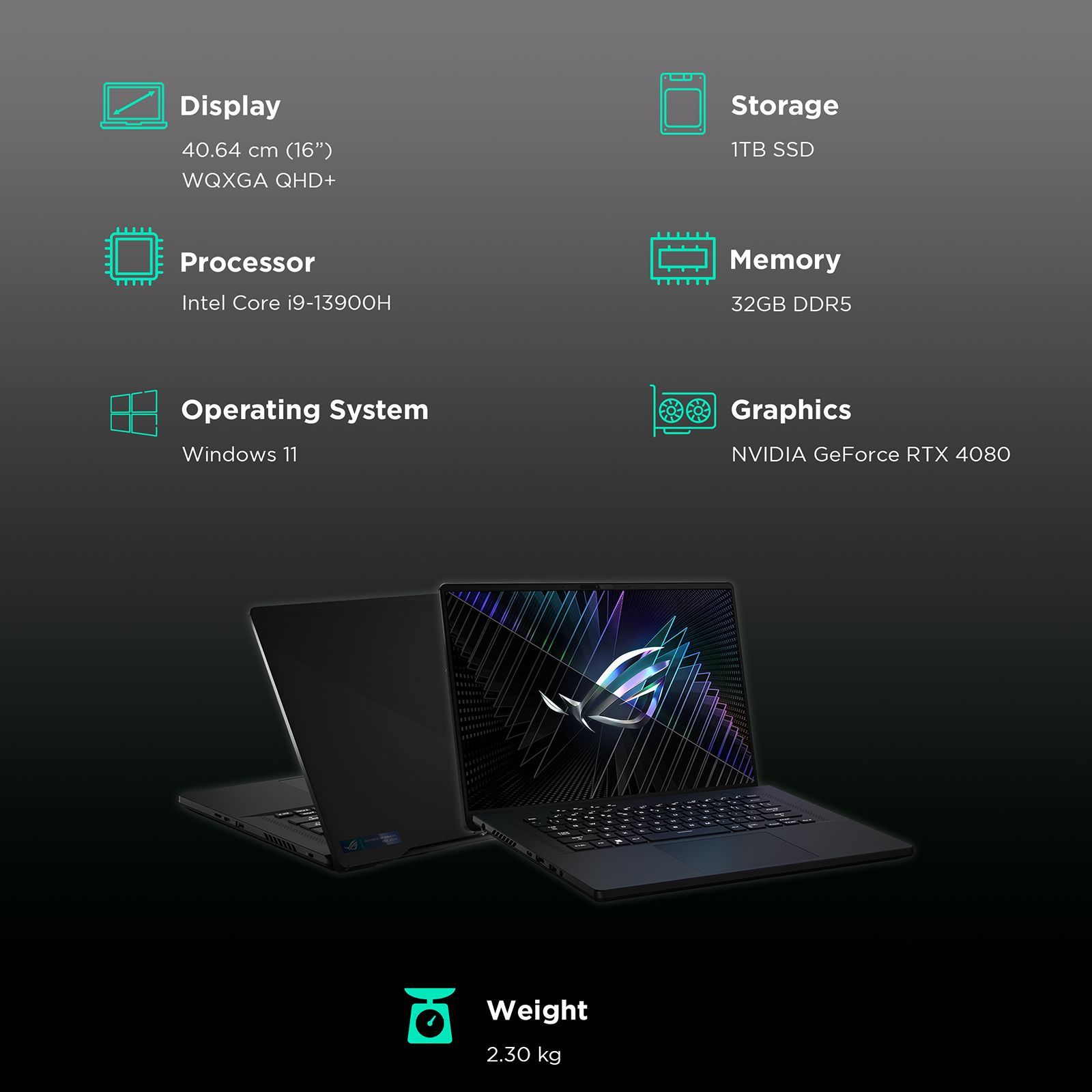 ASUS ROG Zephyrus M16 GU604VZ-NM050WS Intel Core i9 13th Gen (16 inch, 32GB, 1TB, Windows 11 Home, MS Office 2021, NVIDIA GeForce RTX 4080, QHD Plus LED Display, Off Black, 90NR0BK3-M003N0)_3