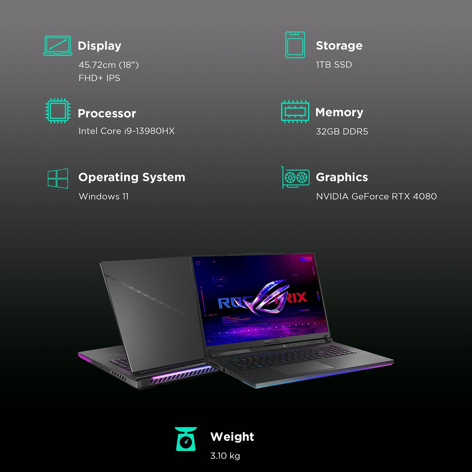 ASUS ROG Strix SCAR 18 G834JZ-N5041WS Intel Core i9 13th Gen (18 inch, 32GB, 1TB, Windows 11 Home, MS Office 2021, NVIDIA GeForce RTX 4080, FHD IPS Display, Black, 90NR0D31-M002T0)_3