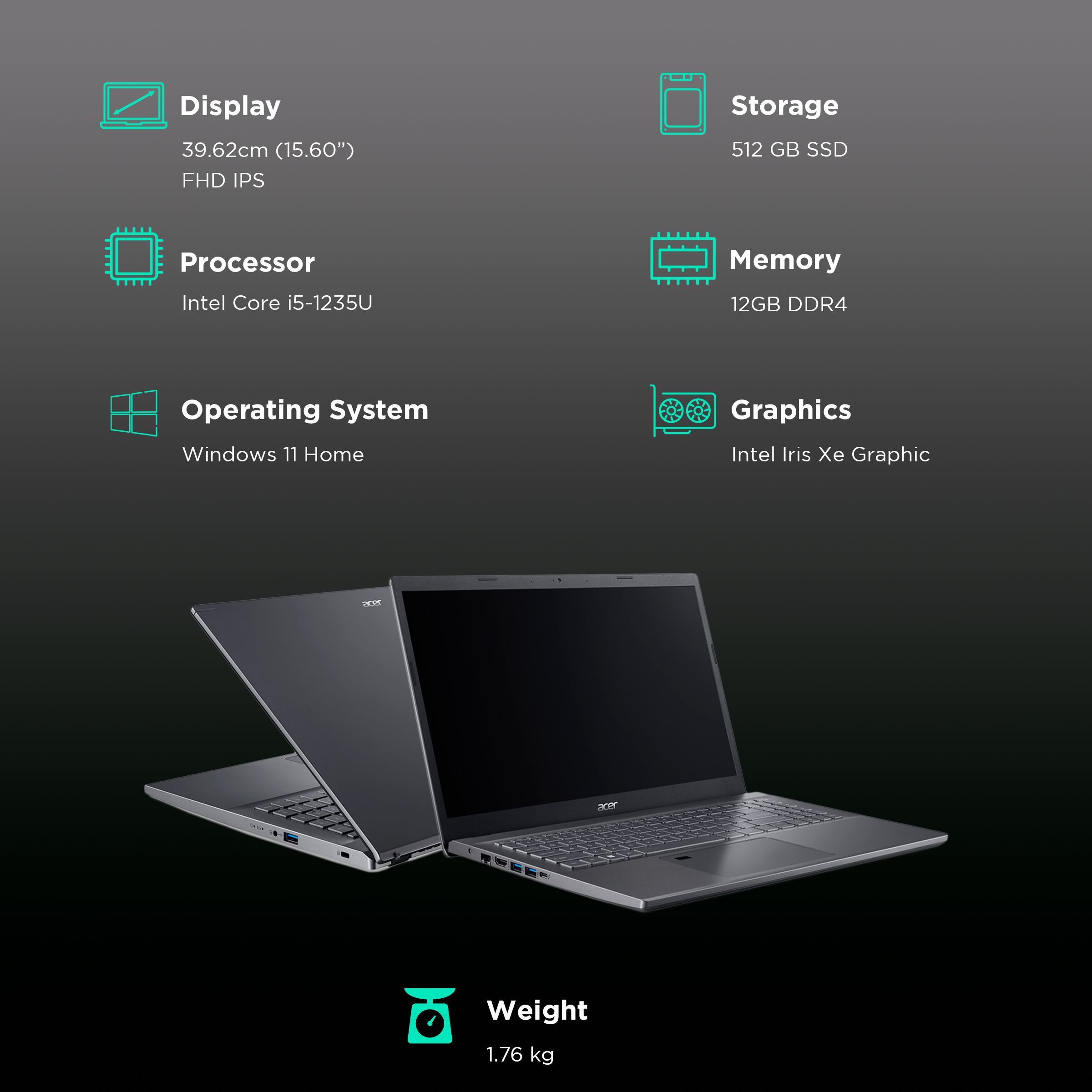 acer Aspire 5 Intel Core i5 12th Gen Thin and Light Laptop (12GB, 512GB SSD, Windows 11 Home, 15.6 inch Full HD IPS Display, Steel Gray, 1.76 KG) acer Aspire 5 Intel Core i5 12th Gen Thin and Light Laptop (12GB, 512GB SSD, Windows 11 Home, 15.6 inch Full HD IPS Display, Steel Gray, 1.76 KG)_3