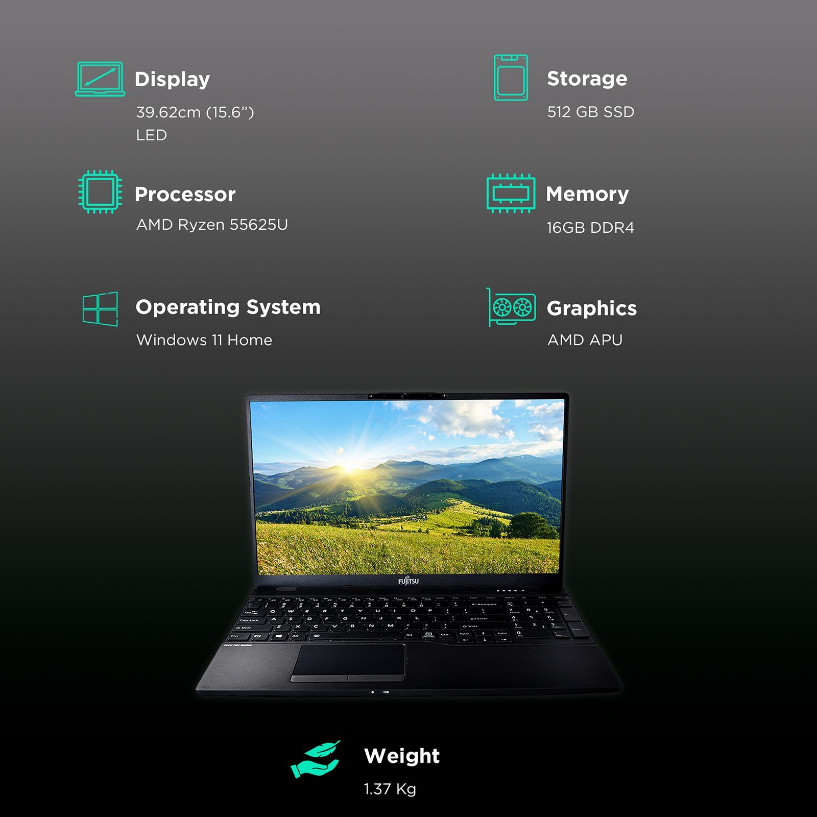 FUJITSU FMV MH AMD Ryzen 5 Zen 3 (15.6 inch, 16GB, 512GB, Windows 11 Home, AMD APU, LED Display, Black, 4ZR1K10325) FUJITSU FMV MH AMD Ryzen 5 Zen 3 (15.6 inch, 16GB, 512GB, Windows 11 Home, AMD APU, LED Display, Black, 4ZR1K10325)_3