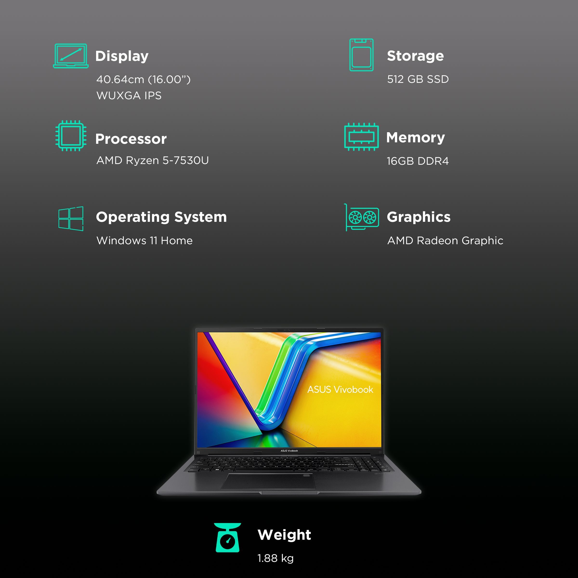 ASUS Vivobook AMD Ryzen 5 Thin and Light Laptop (16GB, 512GB SSD, Windows 11 Home, 16 inch WUXGA IPS Display, MS Office 2021, Mixed Black, 1.88 KG) ASUS Vivobook AMD Ryzen 5 Thin and Light Laptop (16GB, 512GB SSD, Windows 11 Home, 16 inch WUXGA IPS Display, MS Office 2021, Mixed Black, 1.88 KG)_3