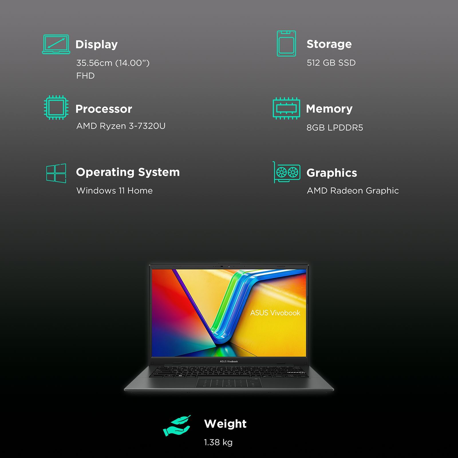 ASUS E1404FA AMD Ryzen 3 Laptop (8GB, 512GB SSD, Windows 11 Home, 14 inch FHD Display, MS Office 2021, Mixed Black, 1.38Kg) ASUS E1404FA AMD Ryzen 3 Laptop (8GB, 512GB SSD, Windows 11 Home, 14 inch FHD Display, MS Office 2021, Mixed Black, 1.38Kg)_3