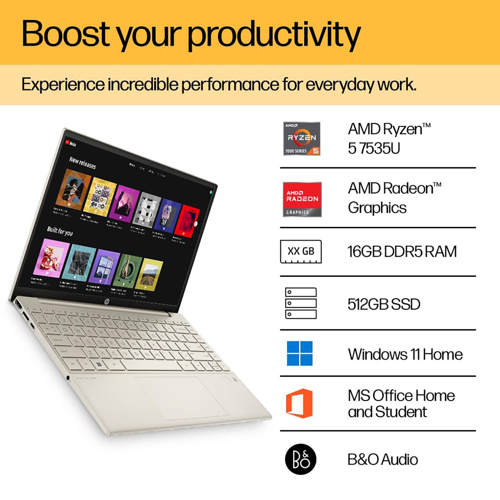 HP Pavilion Aero BE2055AU AMD Ryzen 5 (13.3 inch, 16GB, 512GB, Windows 11 Home, MS Office 2021, AMD Radeon, WUXGA IPS Display, Warm Gold, SM-A346ELVEINS)_12