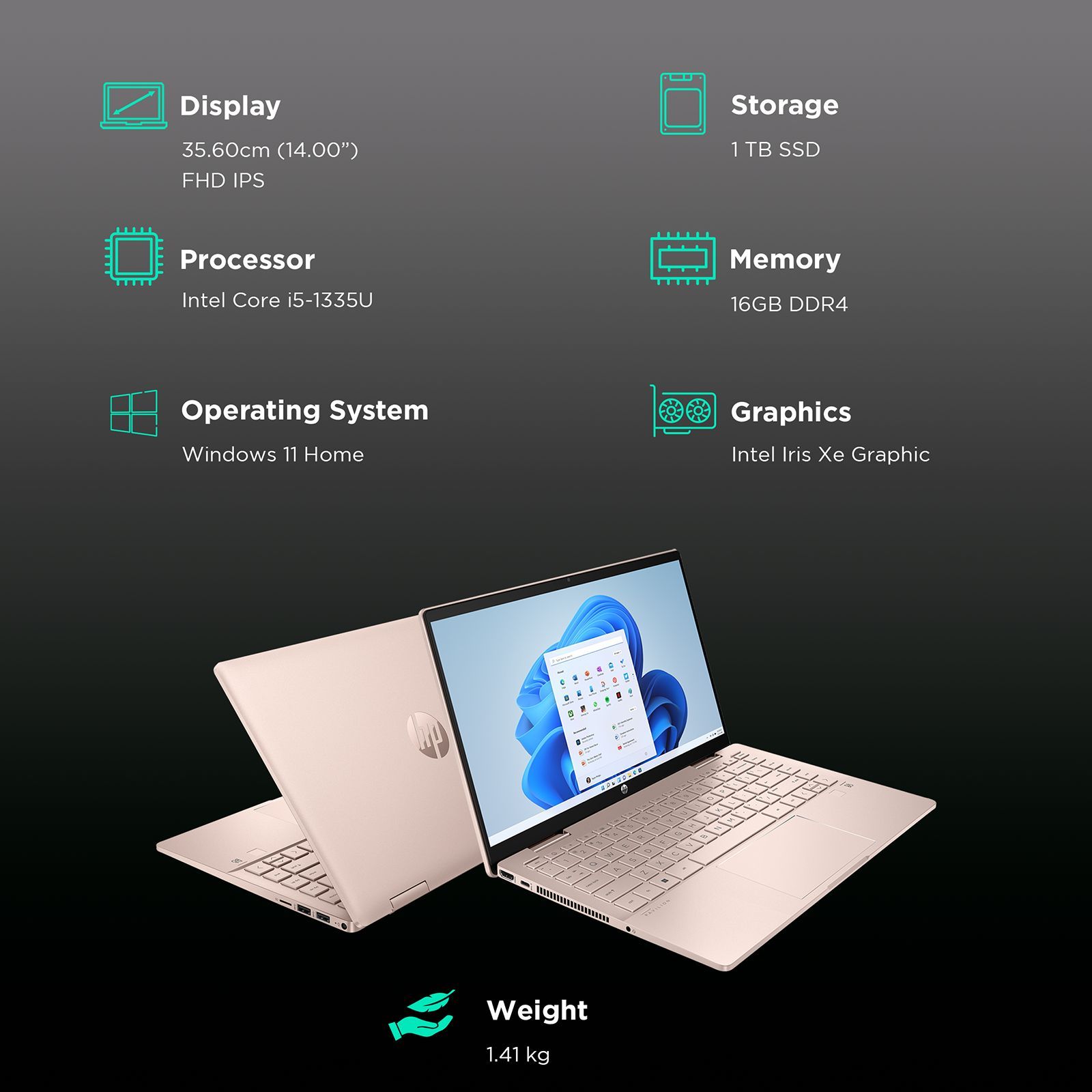 HP Pavilion x360 14-ek1009TU Intel Core i5 13th Gen (14 inch, 16GB, 1TB, Windows 11 Home, MS Office 2021, Intel Iris Xe Graphics, Full HD IPS Display, Pale Rose Gold, 7N759PA)_3