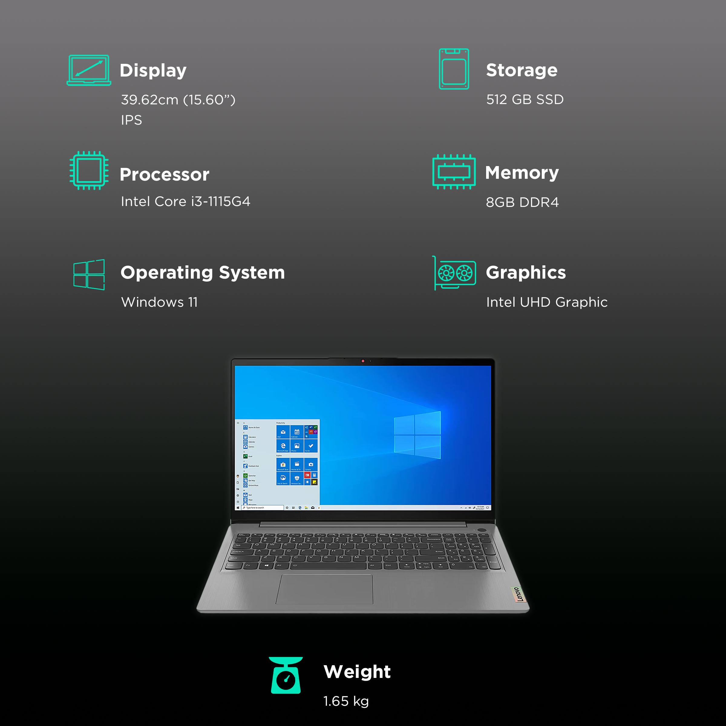 Lenovo IdeaPad 3 15ITL6 Intel Core i3 11th Gen (15.6 inch, 8GB, 512GB, Windows 11 Home, MS Office 2021, Intel UHD, Full HD IPS Display, Arctic Grey, 82H803DNIN)_3