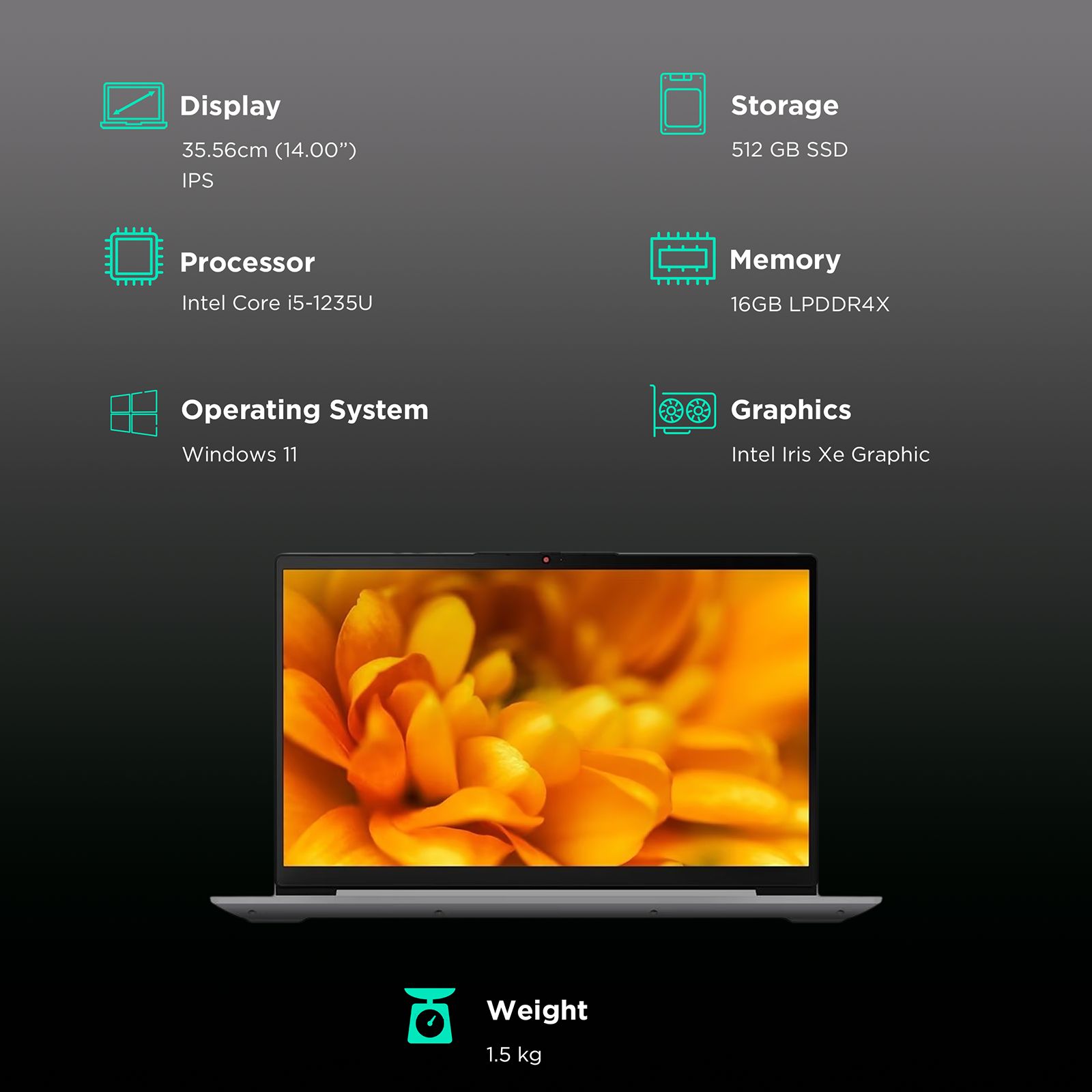 Lenovo IdeaPad Flex 5 14IAU7 Intel Core i5 12th Gen (14 inch, 16GB, 512GB, Windows 11 Home, MS Office 2021, Intel Iris Xe, WUXGA IPS Display, Storm Grey, 82R700C1IN)_3