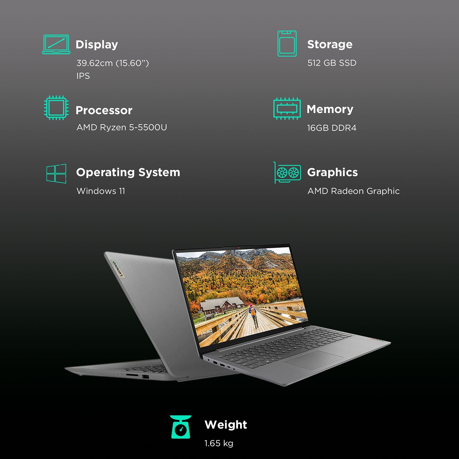 Lenovo IdeaPad 3 15ALC6 AMD Ryzen 5 (15.6 inch, 16GB, 512GB, Windows 11 Home, MS Office 2021, AMD Radeon, Full HD IPS Display, Arctic Grey, 82KU0238IN)_3