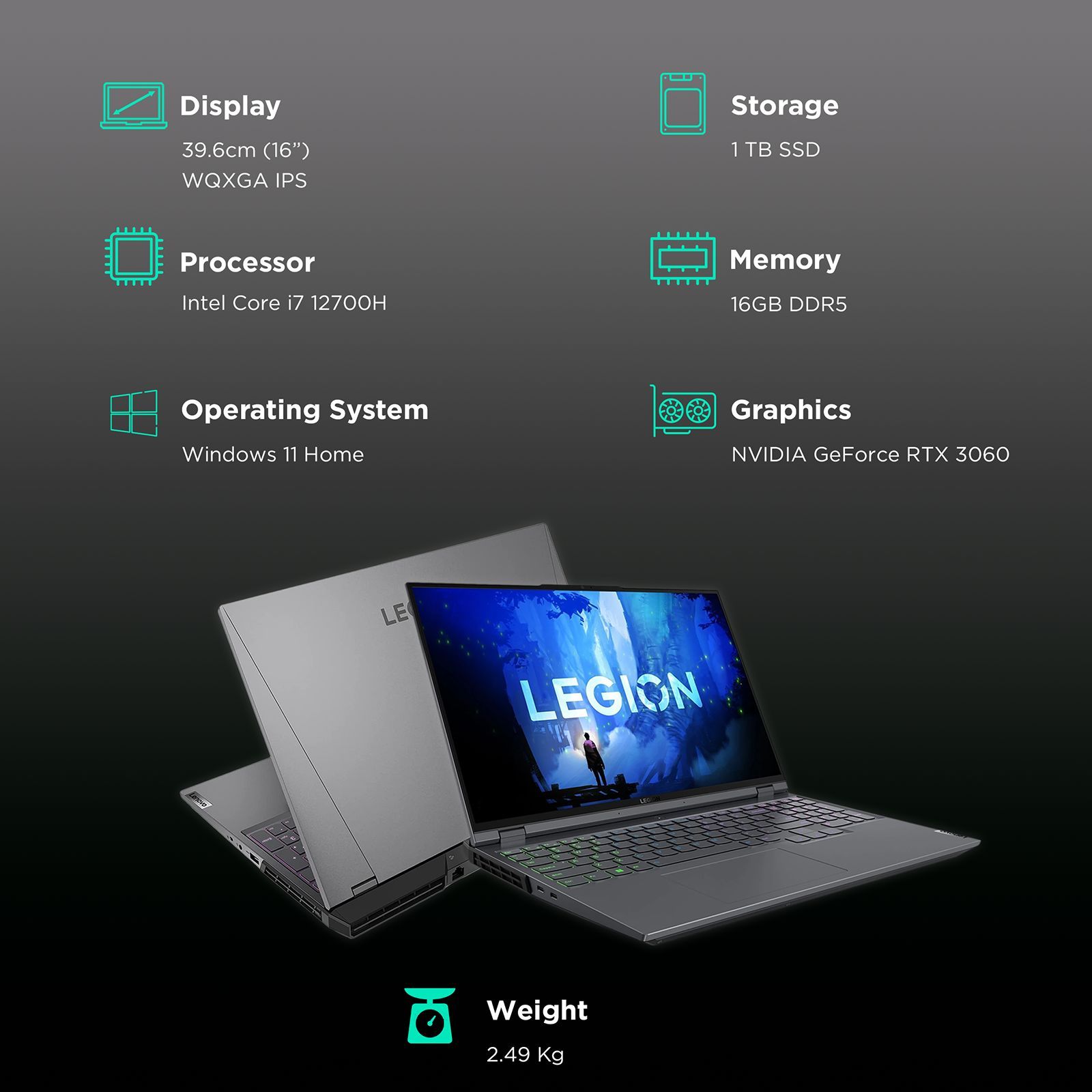 Lenovo Legion 5 Pro 16IAH7H Intel Core i7 12th Gen (16 inch, 16GB, 1TB, Windows 11 Home, MS Office 2021, NVIDIA GeForce RTX 3060, WQXGA IPS Display, Storm Grey, 82RF00MGIN)_3