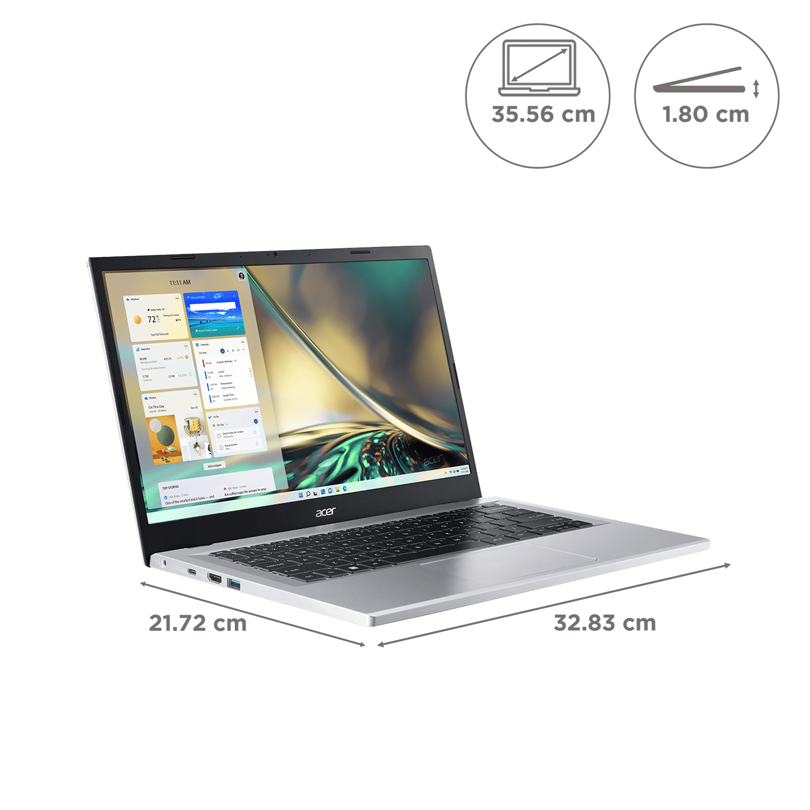 acer Aspire 3 Intel Core i3 Thin and Light Laptop (8GB, 512GB SSD, Windows 11 Home, 14 inch LED Backlit Display, MS Office 2021, Pure Silver, 1.4 KG)_2