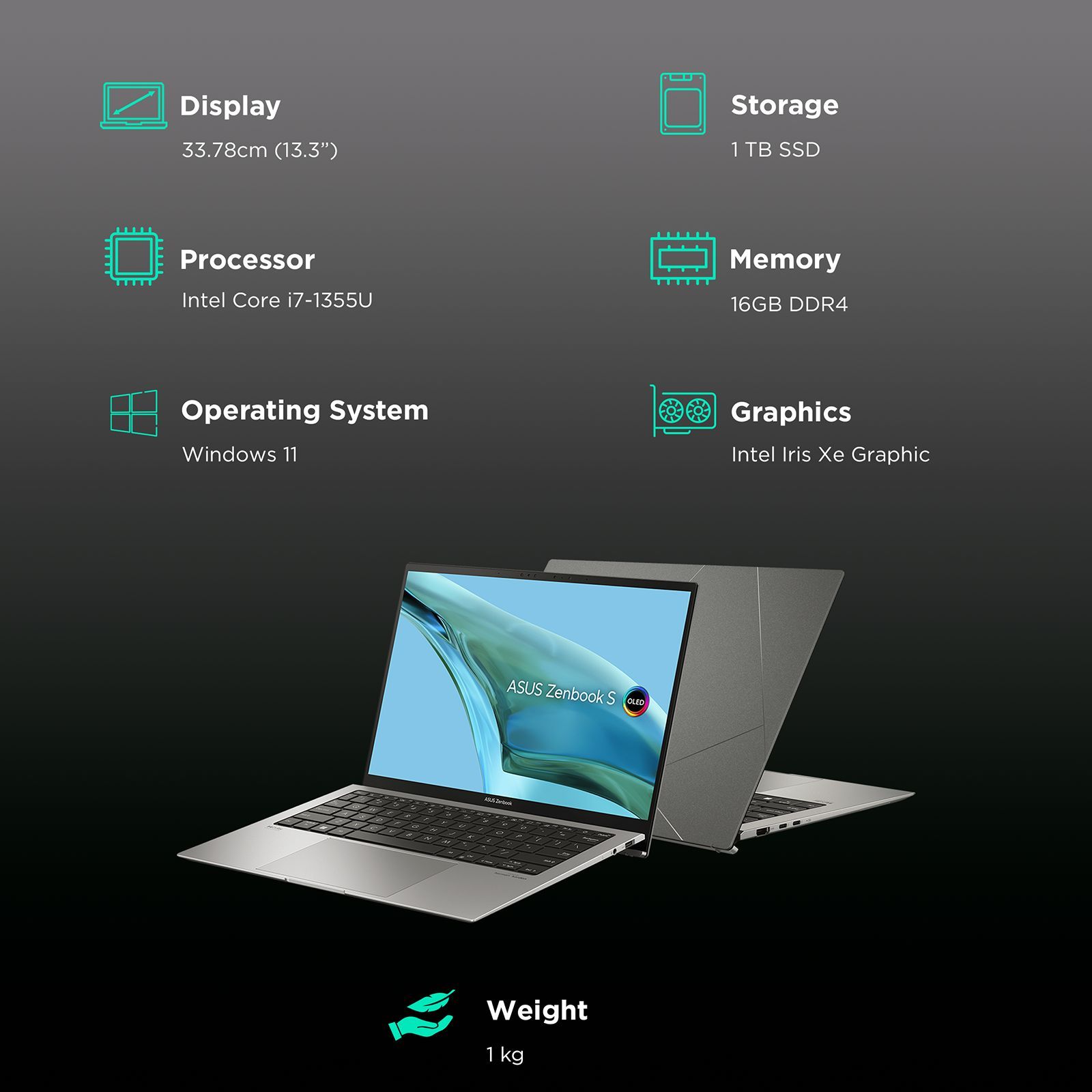 ASUS Zenbook S 13 Intel Core i7 13th Gen (13 inch, 16GB, 1TB, Windows 11, MS Office 2021, Intel Iris Xe Graphics, OLED Display, Basalt Grey, UX5304VA-NQ742WS)_3