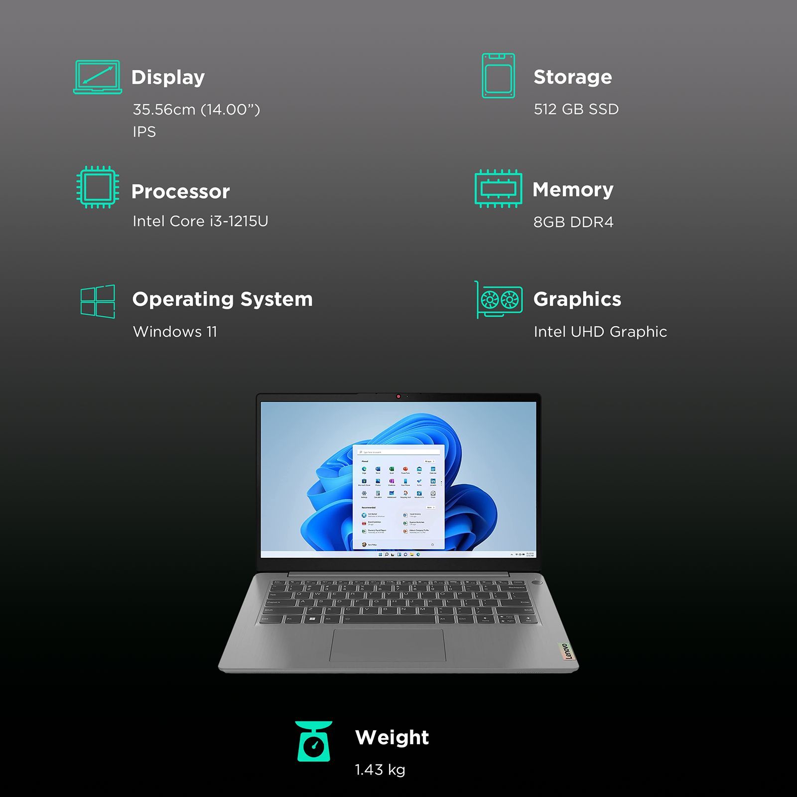 Lenovo IdeaPad Slim 3 14IAU7 Intel Core i3 12th Gen (14 inch, 8GB, 512GB, Windows 11, MS Office 2021, Intel UHD, FHD IPS Display, Arctic Grey, 82RJ0040IN)_3