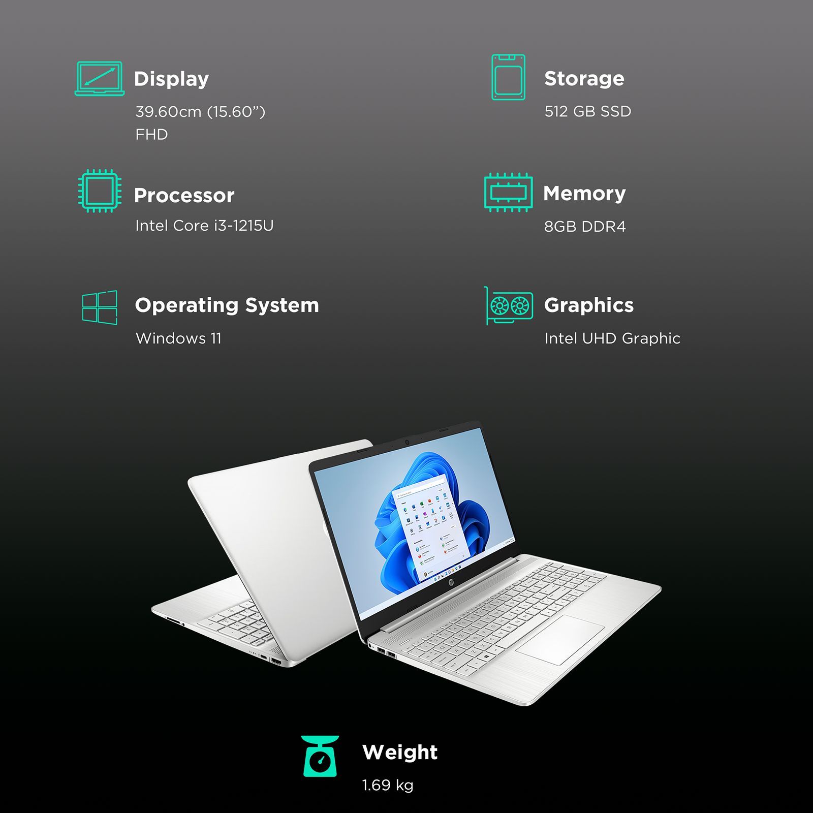 HP 15s-fr5009TU Intel Core i3 12th Gen Laptop (8GB, 512GB SSD, Windows 11 Home, 15.6 inch FHD Display, MS Office 2021, Natural Silver, 1.69 KG)_3