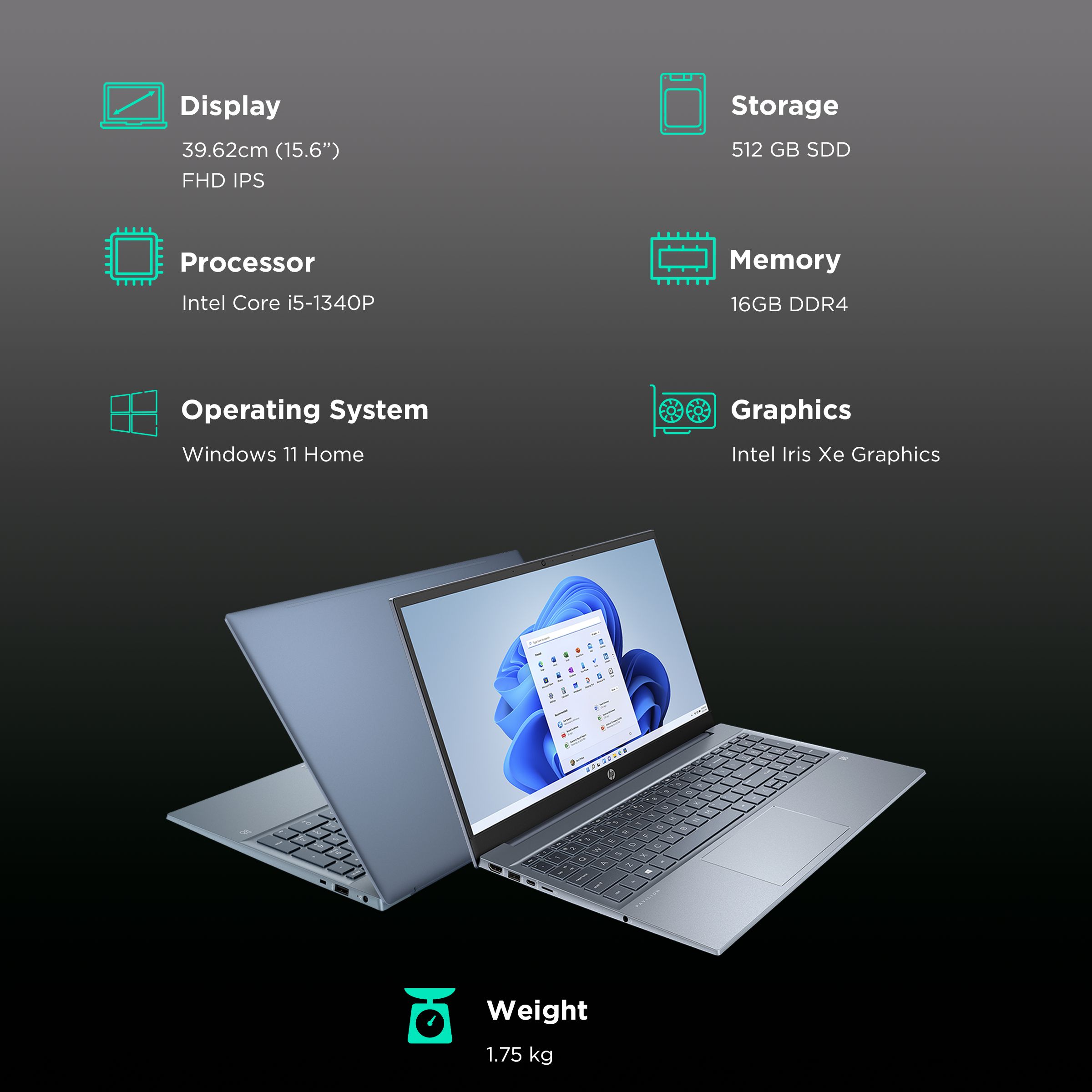 HP Pavilion 15-eg3081TU Intel Core i5 13th Gen (15.6 inch, 16GB, 512GB, Windows 11 Home, MS Office 2021, Intel Iris Xe, Full HD IPS Display, Fog Blue, 875N6PA)_3