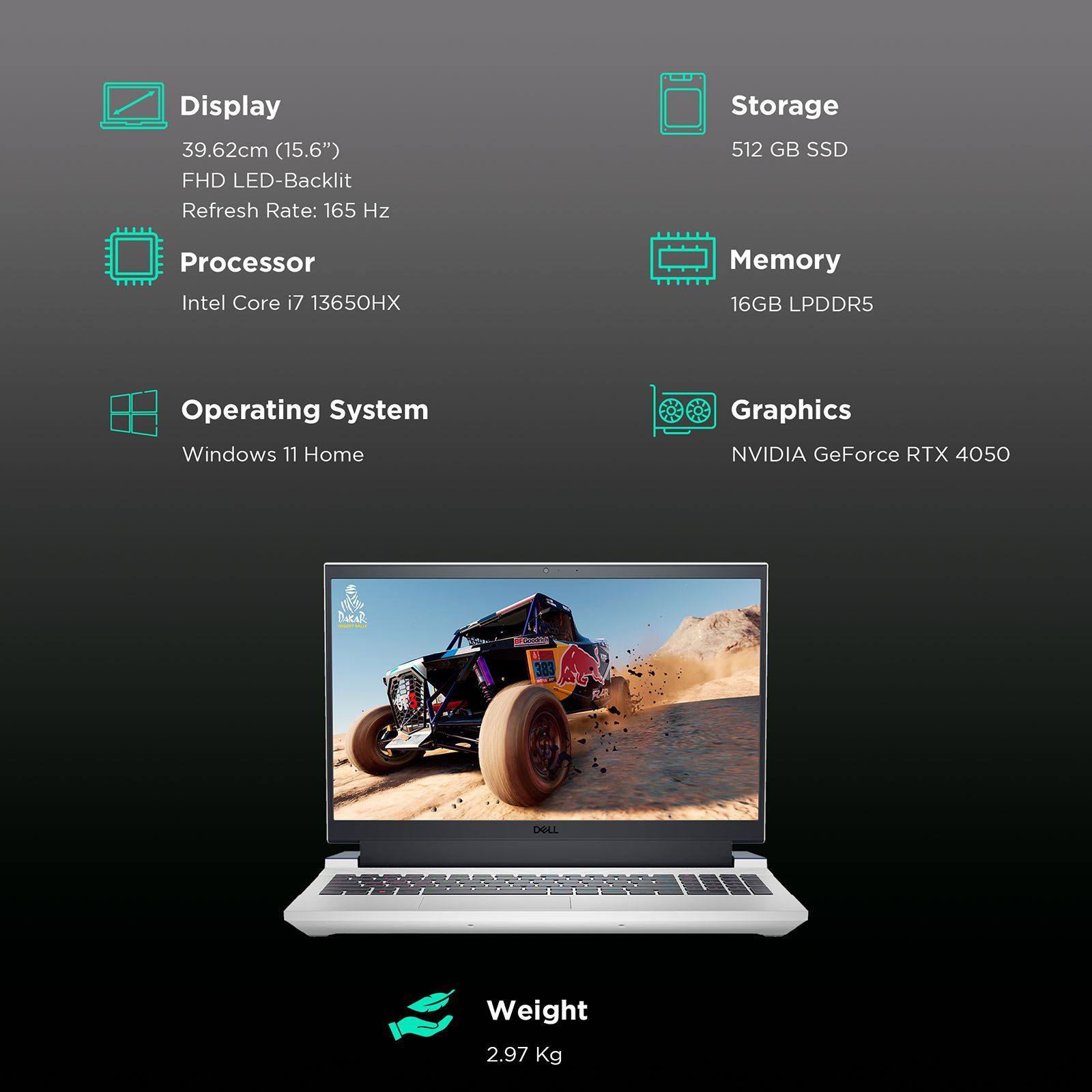 DELL G15 5530 Intel Core i7 13th Gen Notebook Laptop (16GB, 512GB SSD, Windows 11 Home, 6GB Graphics, 15.6 inch Full HD LED-Backlit Display, MS Office 2021, Quantum White with Deep Space Blue Thermal Shelf, 2.97 KG)_3