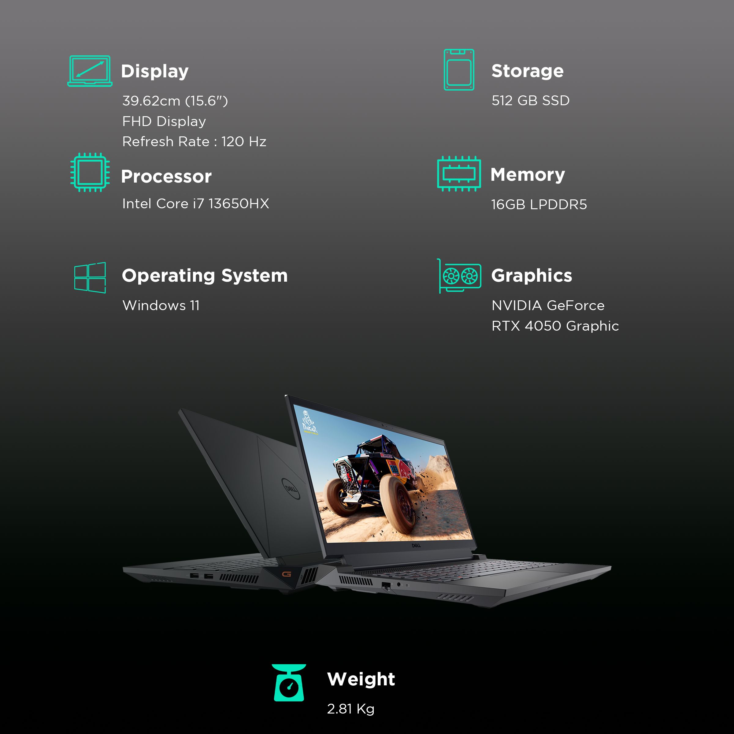 DELL G15 5530 Intel Core i7 13th Gen Notebook Laptop (16GB, 512GB SSD, Windows 11 Home, 6GB Graphics, 15.6 inch Full HD Display, MS Office 2021, Shadow Gray with Black Thermal Shelf, 2.81 KG)_3