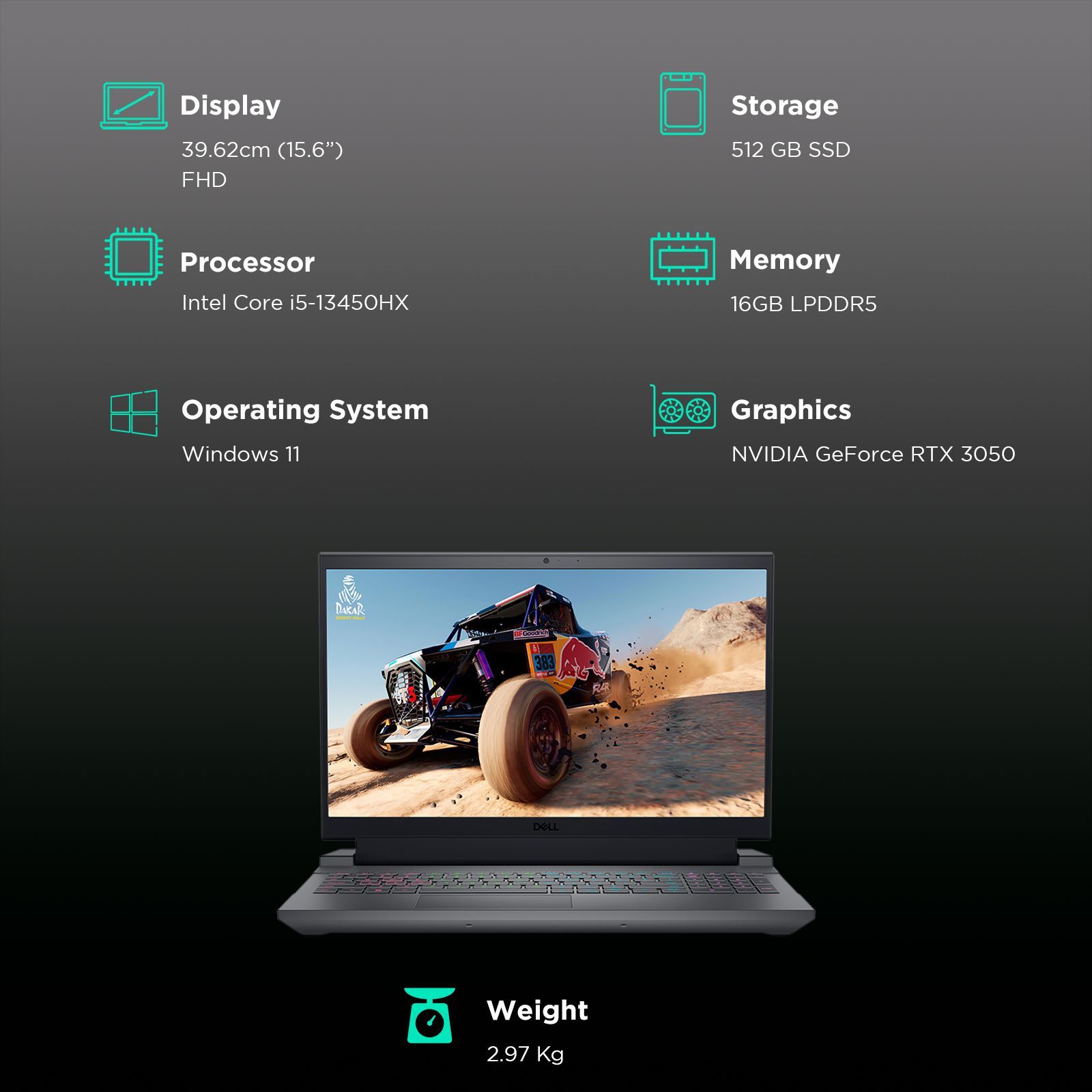 DELL G15-5530 Intel Core i5 13th Gen Gaming Laptop with RGB Keyboard(16GB, 512GB SSD, Windows 11, 6GB Graphics, 15.6 inch 120 Hz FHD Display, MS Office 2021, Dark Shadow Gray, 2.97 KG)_3