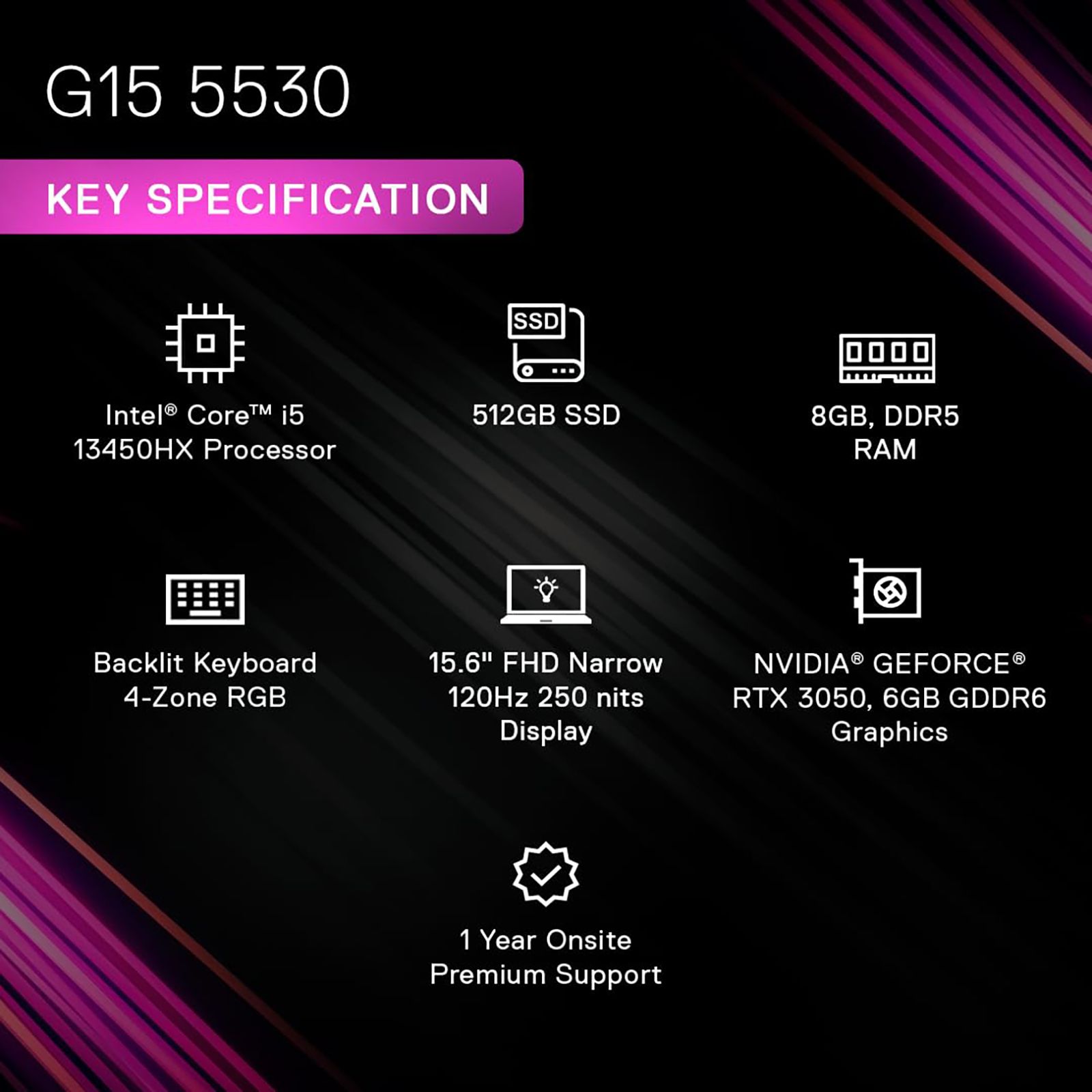 DELL G15-5530 Intel Core i5 13th Gen (15.6 inch, 8GB, 512GB, Windows 11, MS Office 2021, NVIDIA GeForce RTX 3050, Full HD Display, Dark Shadow Gray with Black Thermal Shelf, GN553064GRM002ORB1)_10