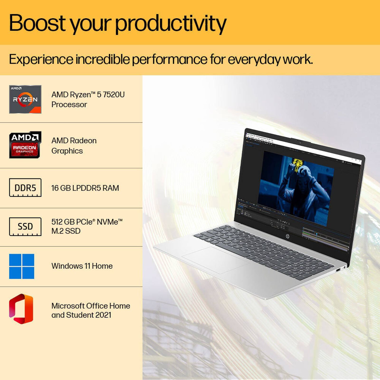 HP 15-FC0030AU AMD Ryen 5 Thin and Light Laptop (16GB, 512GB SSD, Windows 11 Home, 15.6 inch FHD IPS Display, MS Office 2021, Natural Silver, 1.75 KG)_15