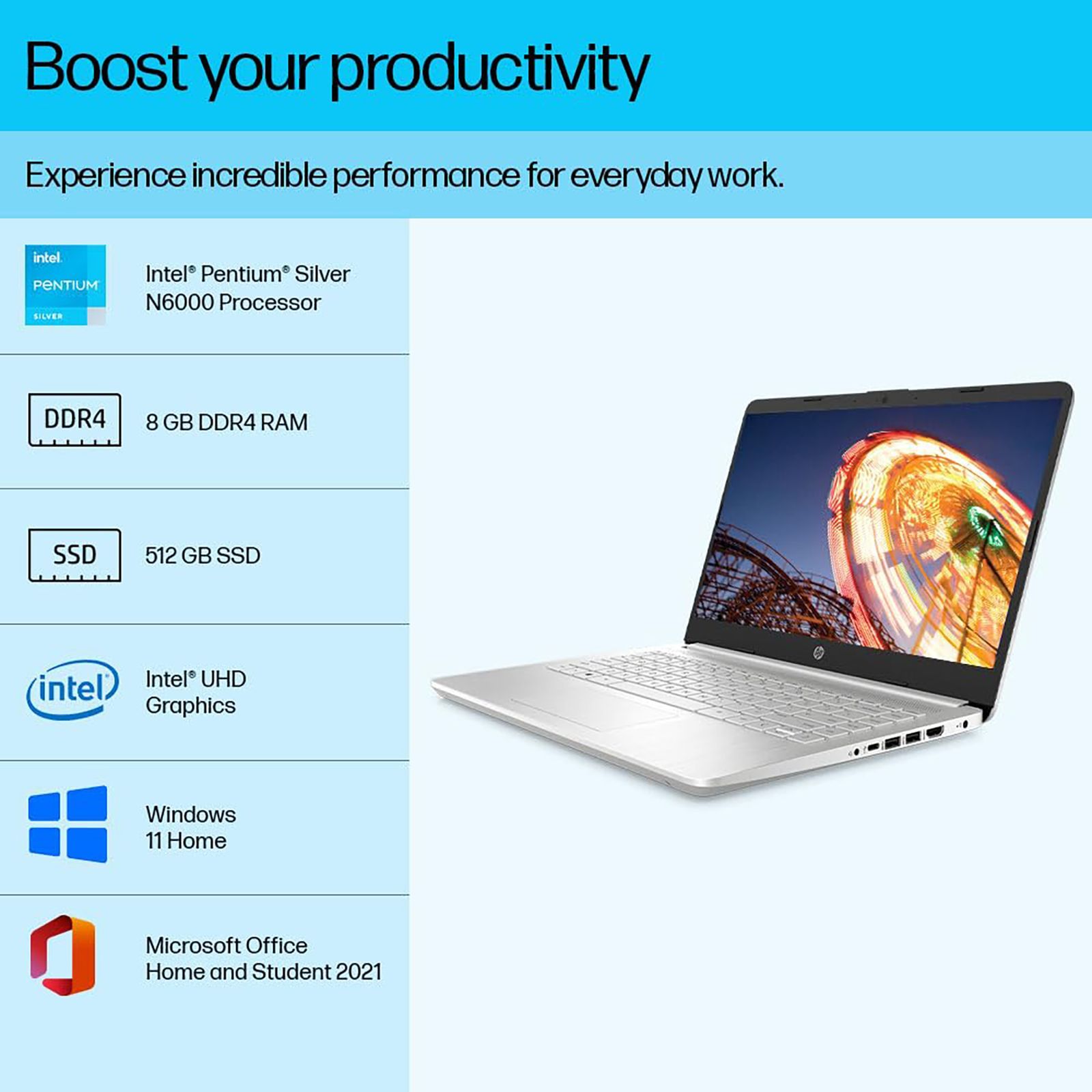HP 14s-dr3003TU Intel Pentium Silver (14 inch, 8GB, 512GB, Windows 11 Home, MS Office 2021, Intel UHD Graphics, HD Display, Natural Silver, 832T7PA)_12