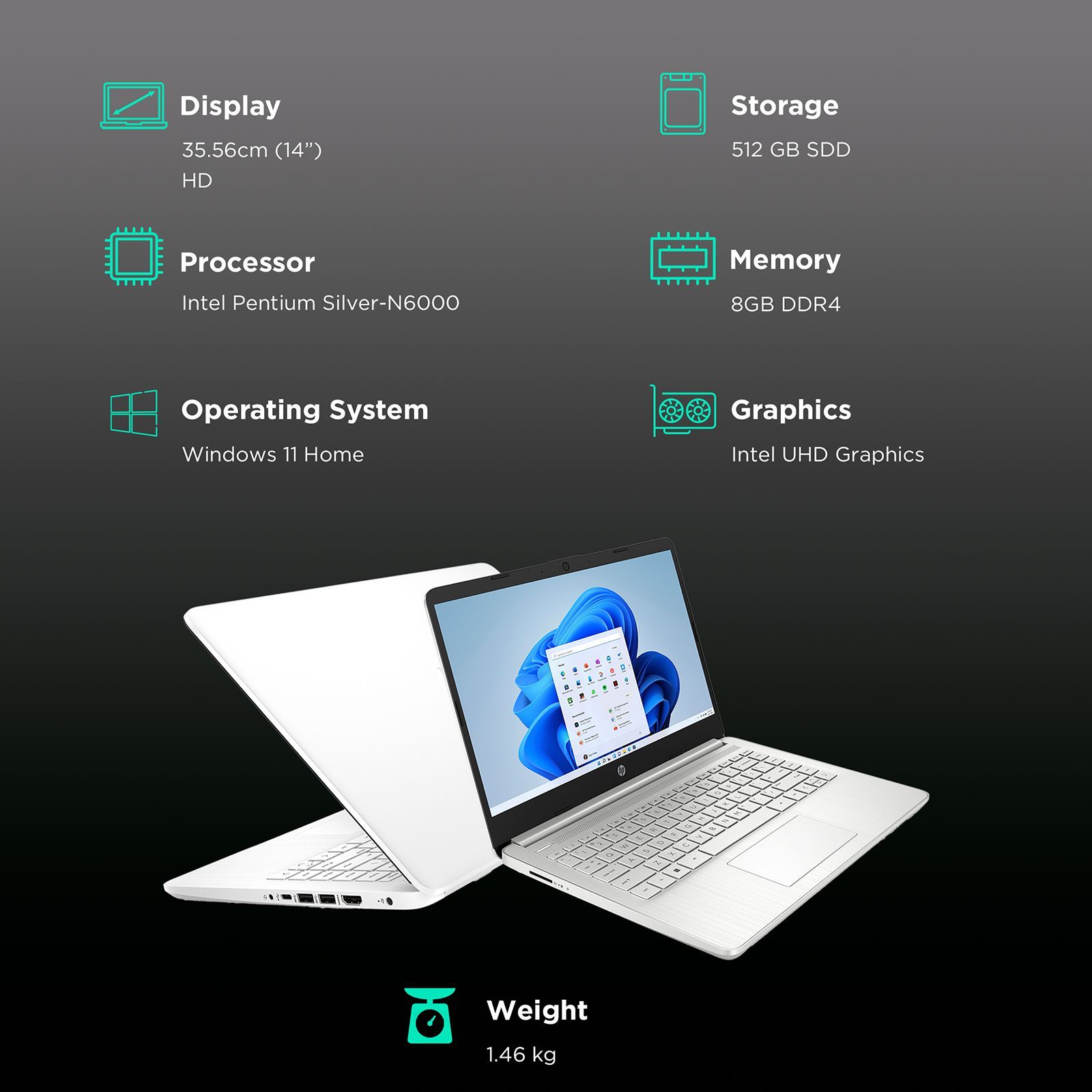 HP 14s-dr3003TU Intel Pentium Silver (14 inch, 8GB, 512GB, Windows 11 Home, MS Office 2021, Intel UHD Graphics, HD Display, Natural Silver, 832T7PA)_3