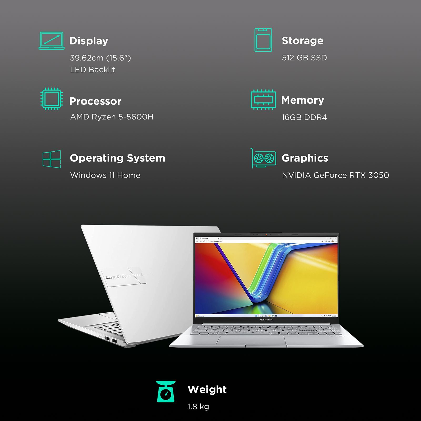 ASUS Vivobook Pro 15 AMD Ryzen 5 (15.6 inch, 16GB, 512GB, Windows 11 Home, MS Office 2021, NVIDIA GeForce RTX 3050, Full HD LED-Backlit Display, Cool Silver, M6500QC-HN542WS) ASUS Vivobook Pro 15 AMD Ryzen 5 (15.6 inch, 16GB, 512GB, Windows 11 Home, MS Office 2021, NVIDIA GeForce RTX 3050, Full HD LED-Backlit Display, Cool Silver, M6500QC-HN542WS)_3