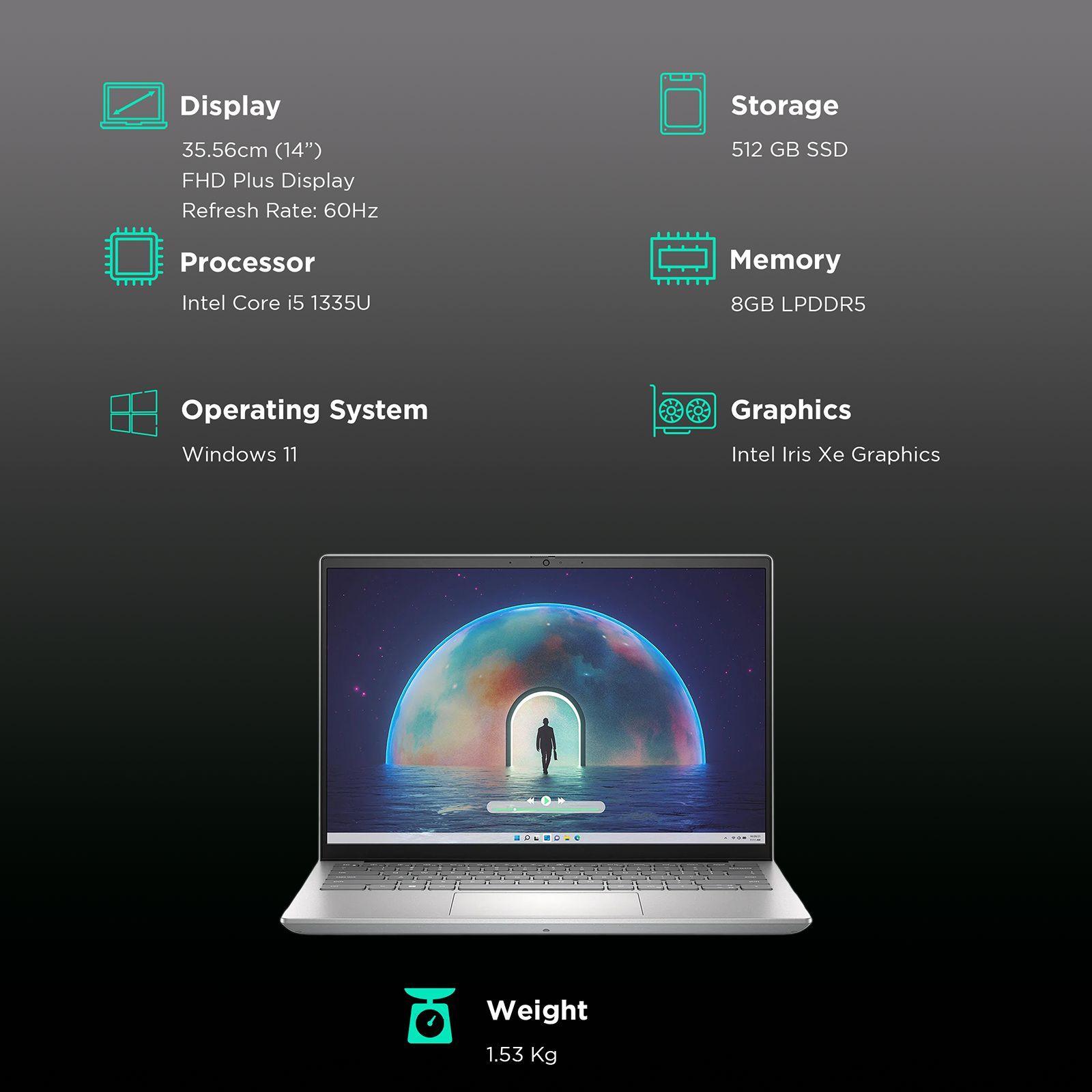 DELL Inspiron 5430 Intel Core i5 13th Gen (14 inch, 8GB, 512GB, Windows 11, MS Office 2021, Intel Iris Xe, Full HD Plus Display, Platinum Silver, IN5430YXVW9M01ORS1)_3