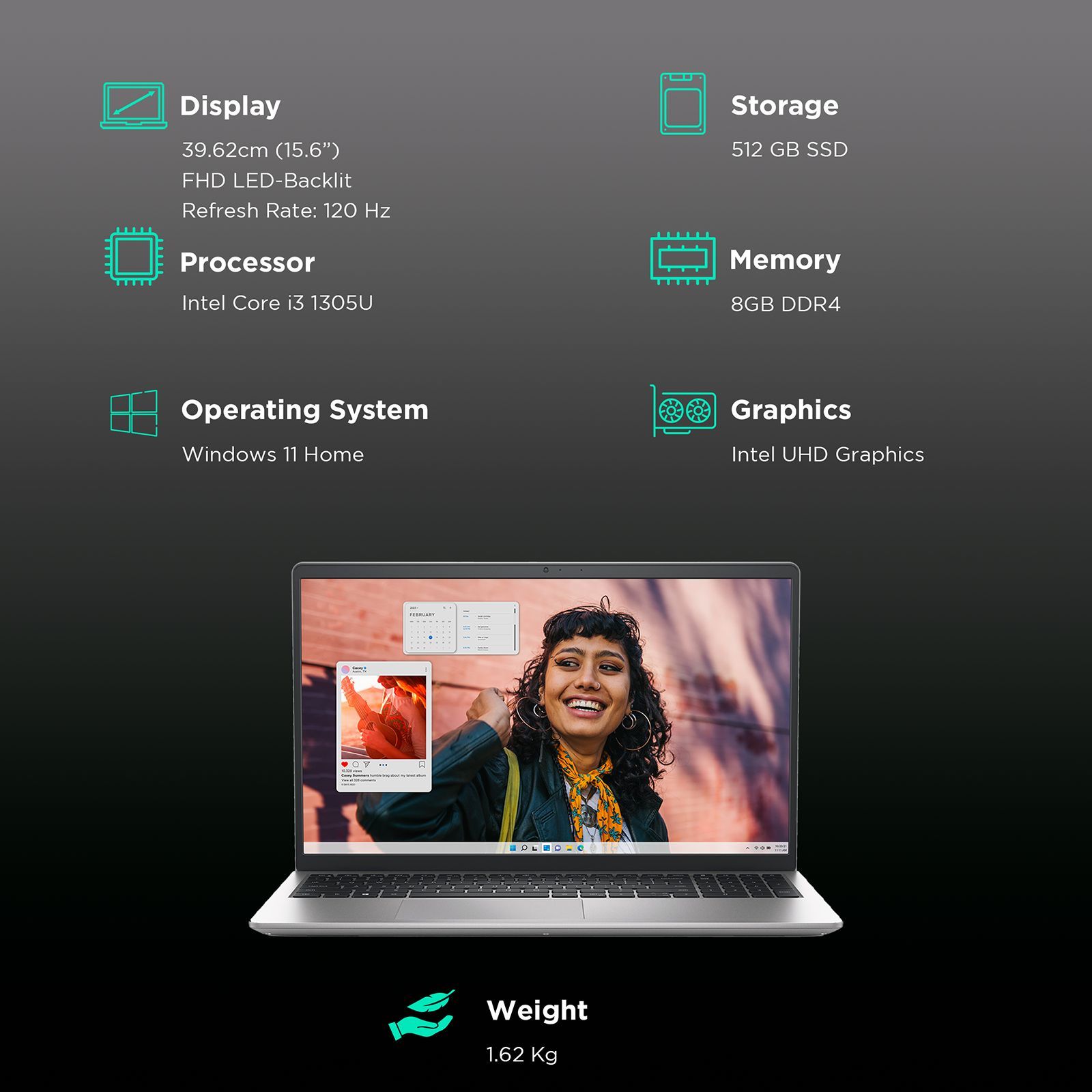 DELL Inspiron 3530 Intel Core i3 13th Gen Thin and Light Laptop (8GB, 512GB SSD, Windows 11 Home, 15.6 inch FHD LED Backlit Display, MS Office 2021, Platinum Silver, 1.62 KG)_3