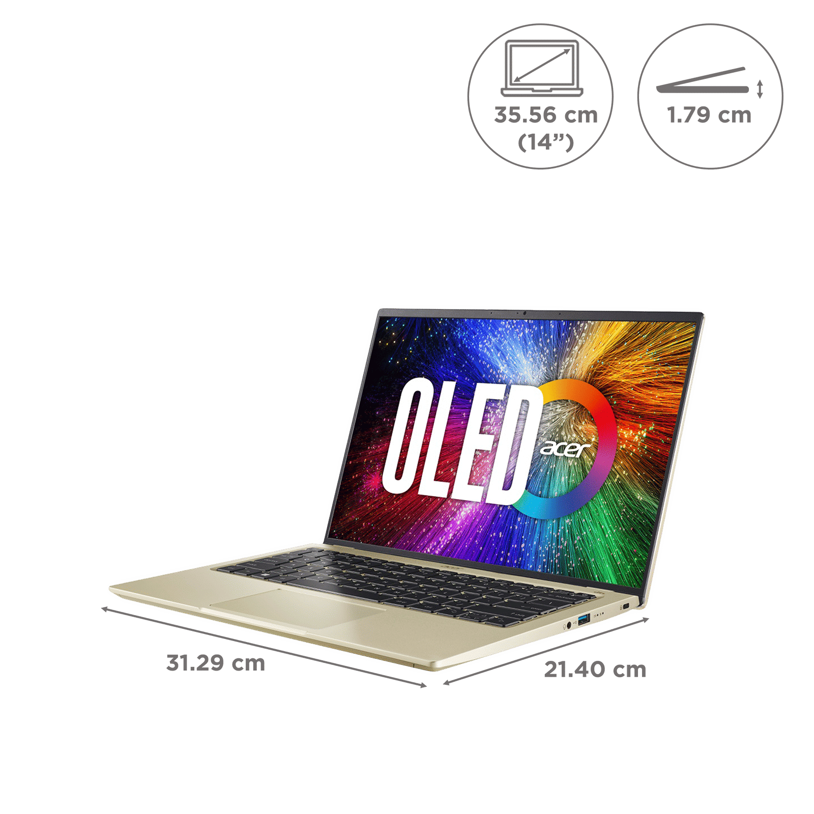 acer Swift 3 Intel Core i5 12th Gen (14 inch, 16GB, 512GB, Windows 11 Home, Intel Iris Xe, WQXGA Plus OLED Display, Luxury Gold, NX.KAWSI.002)_2