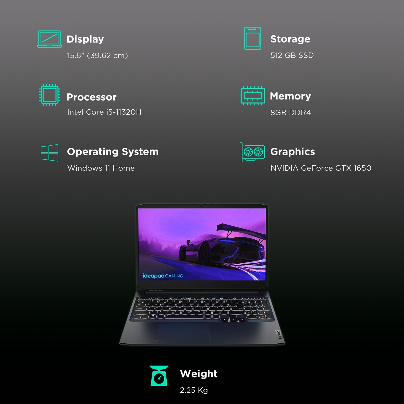 Lenovo IdeaPad Gaming 3 15IHU6 Intel Core i5 11th Gen (15.6 inch, 8GB, 512GB, Windows 11 Home, MS Office 2021, NVIDIA GeForce GTX 1650, FHD IPS Display, Shadow Black, 82K101LFIN)_3