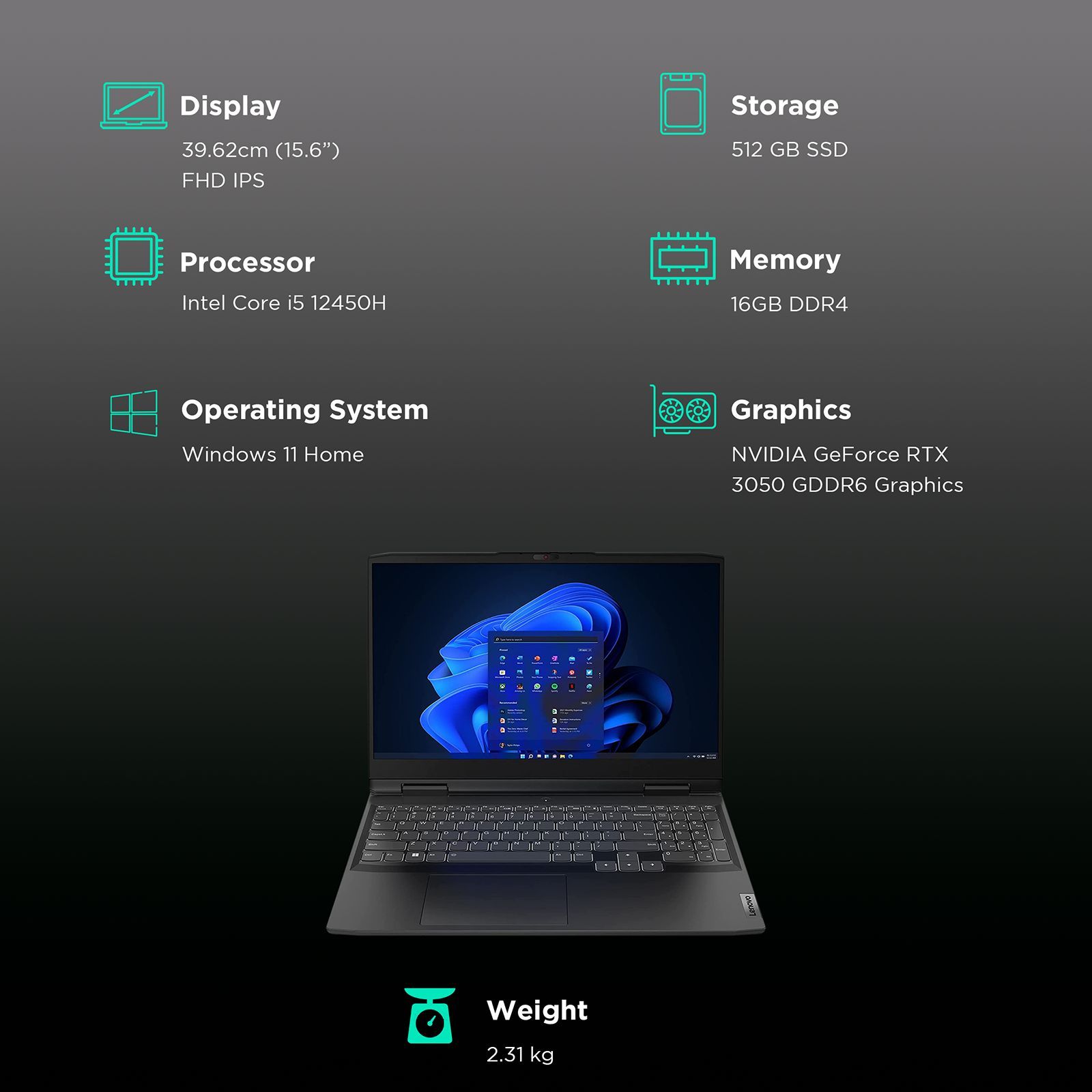 Lenovo IdeaPad Gaming 3 15IAH7 Intel Core i5 12th Gen (15.6 inch, 16GB, 512GB, Windows 11 Home, MS Office 2021, NVIDIA GeForce RTX 3050, FHD IPS Display, Onyx Grey, 82S9014KIN) Lenovo IdeaPad Gaming 3 15IAH7 Intel Core i5 12th Gen (15.6 inch, 16GB, 512GB, Windows 11 Home, MS Office 2021, NVIDIA GeForce RTX 3050, FHD IPS Display, Onyx Grey, 82S9014KIN)_3