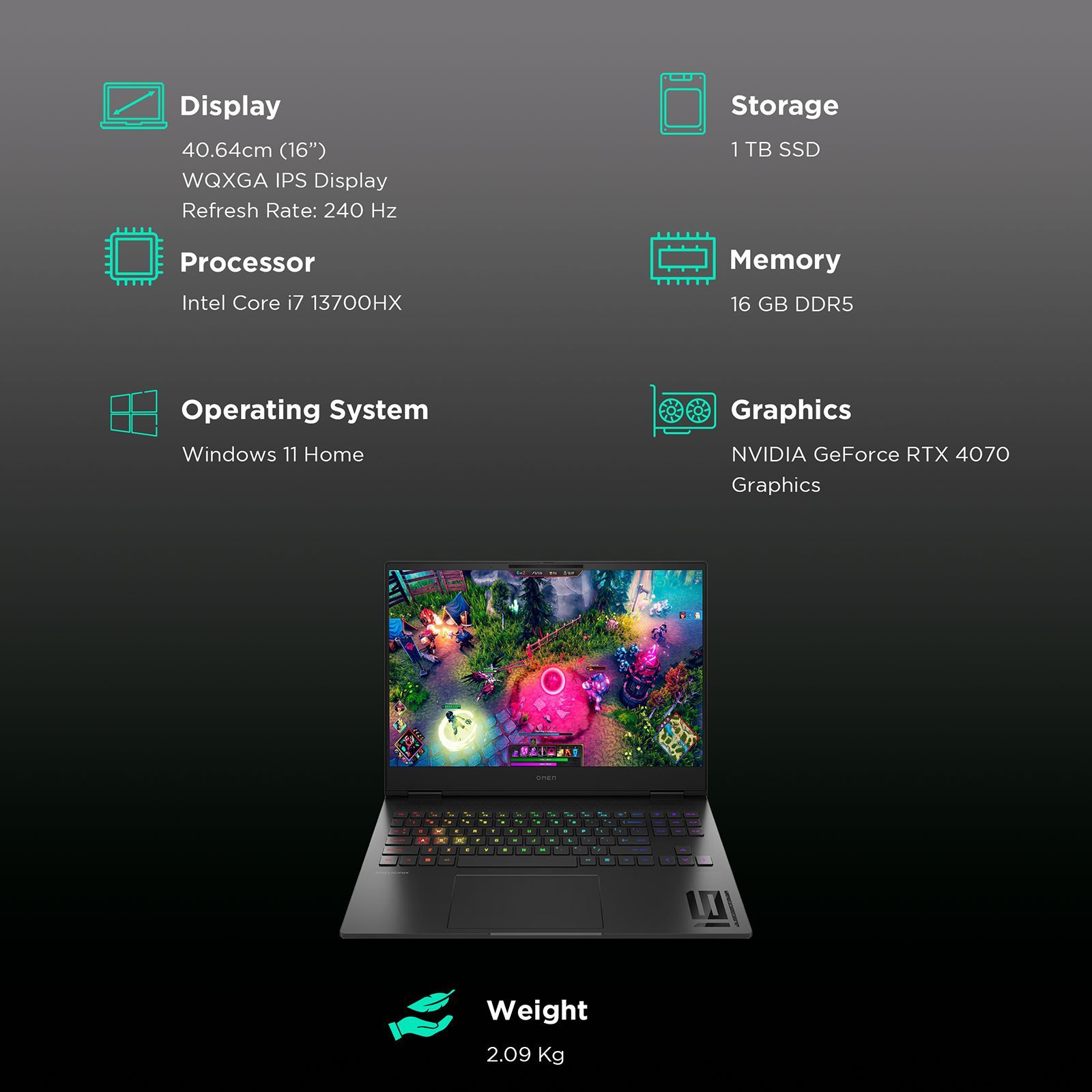 HP OMEN 16-u005TX Intel Core i7 13th Gen (16 inch, 16GB, 1TB, Windows 11 Home, MS Office 2021, NVIDIA GeForce RTX 4070, WQXGA IPS Display, Shadow Black, 834T6PA)_3
