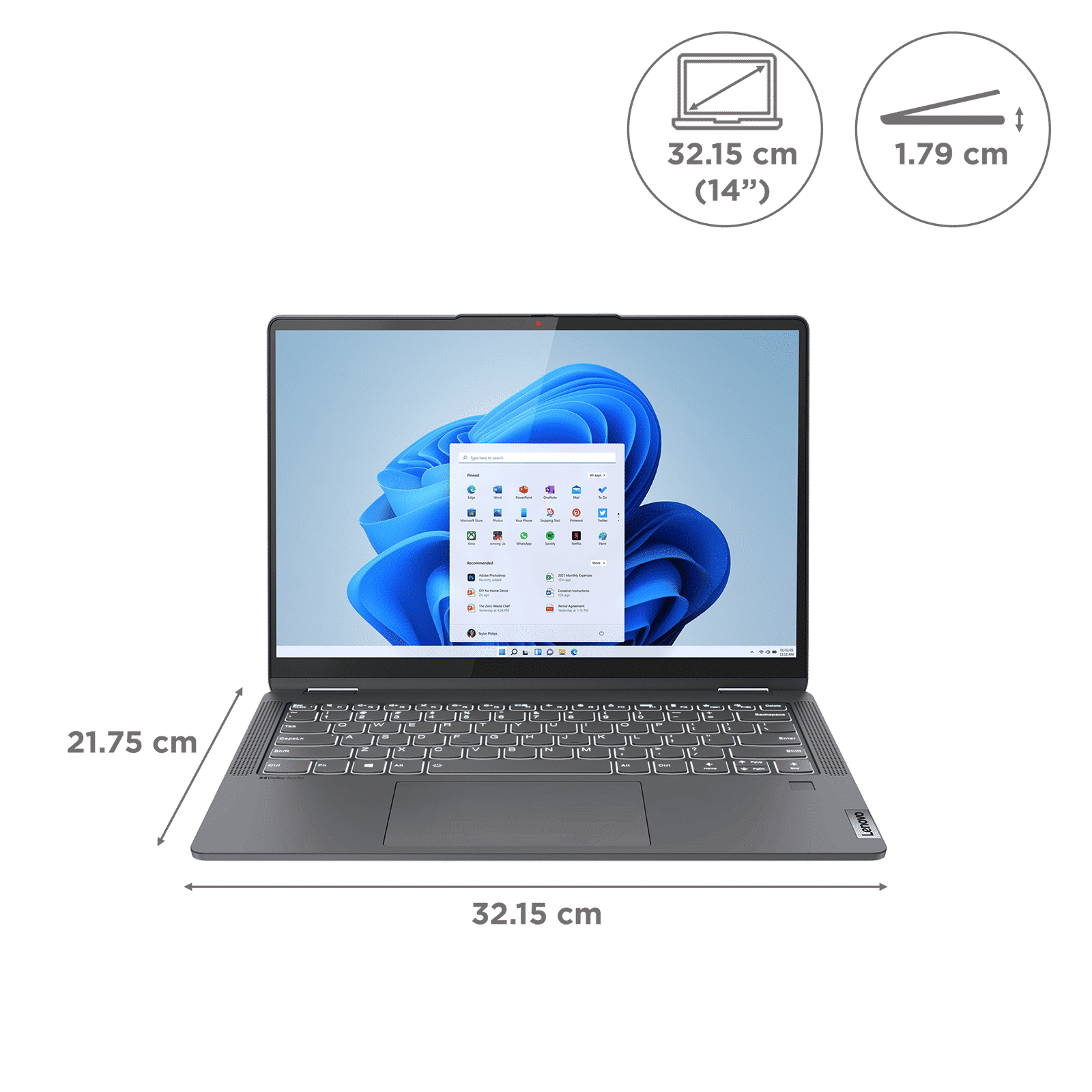 Lenovo IdeaPad Flex 5 14ALC7 AMD Ryzen7 (14 inch, 16GB, 512GB, Windows 11, MS Office 2021, AMD Radeon, FHD Display, Graphite Grey, 82R900D4IN)_2