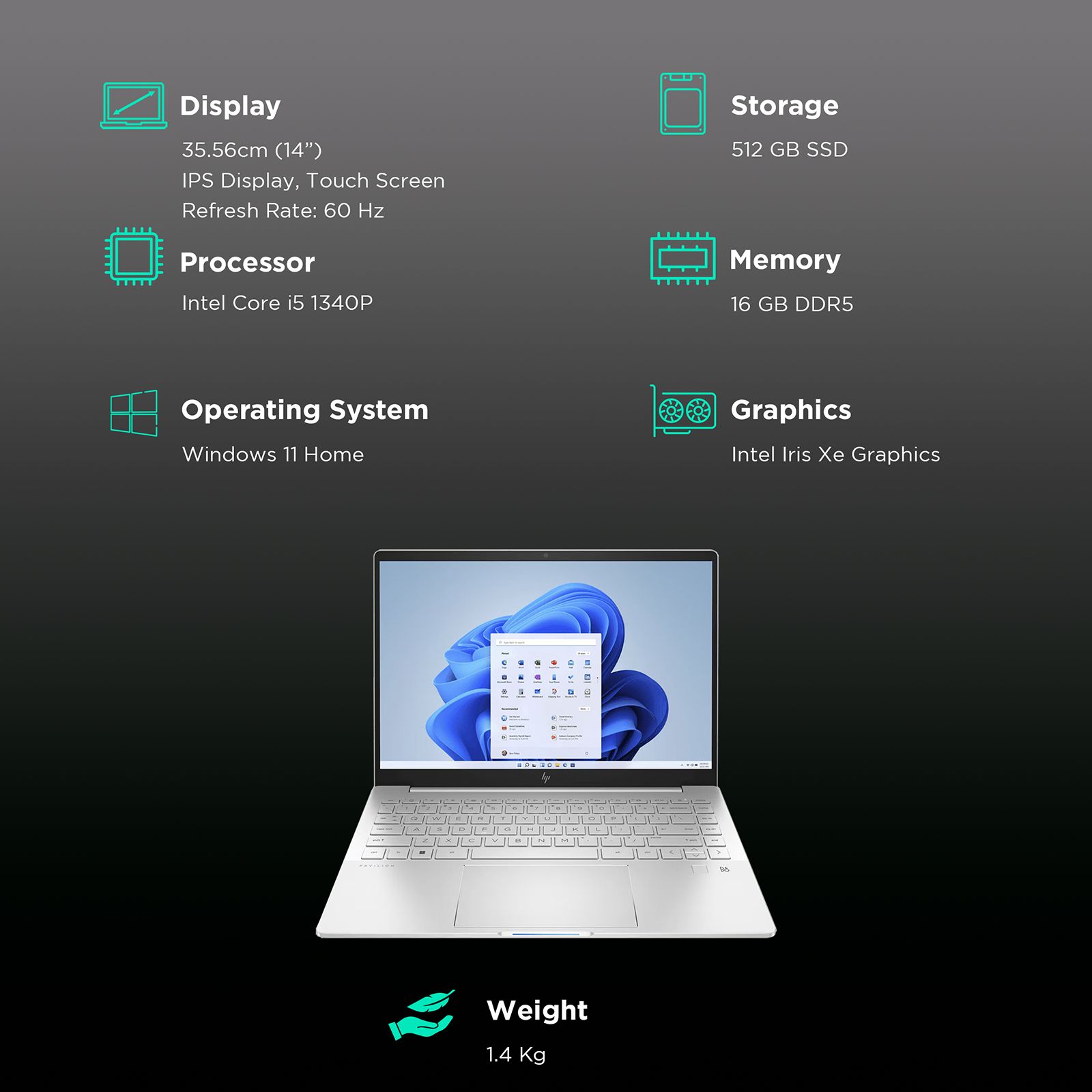 HP Pavilion Plus 14-eh1022TU Intel Core i5 13th Gen (14 inch, 16GB, 512GB, Windows 11 Home, MS Office 2021, Intel Iris Xe, IPS Display, Natural Silver, 81B19PA)_3