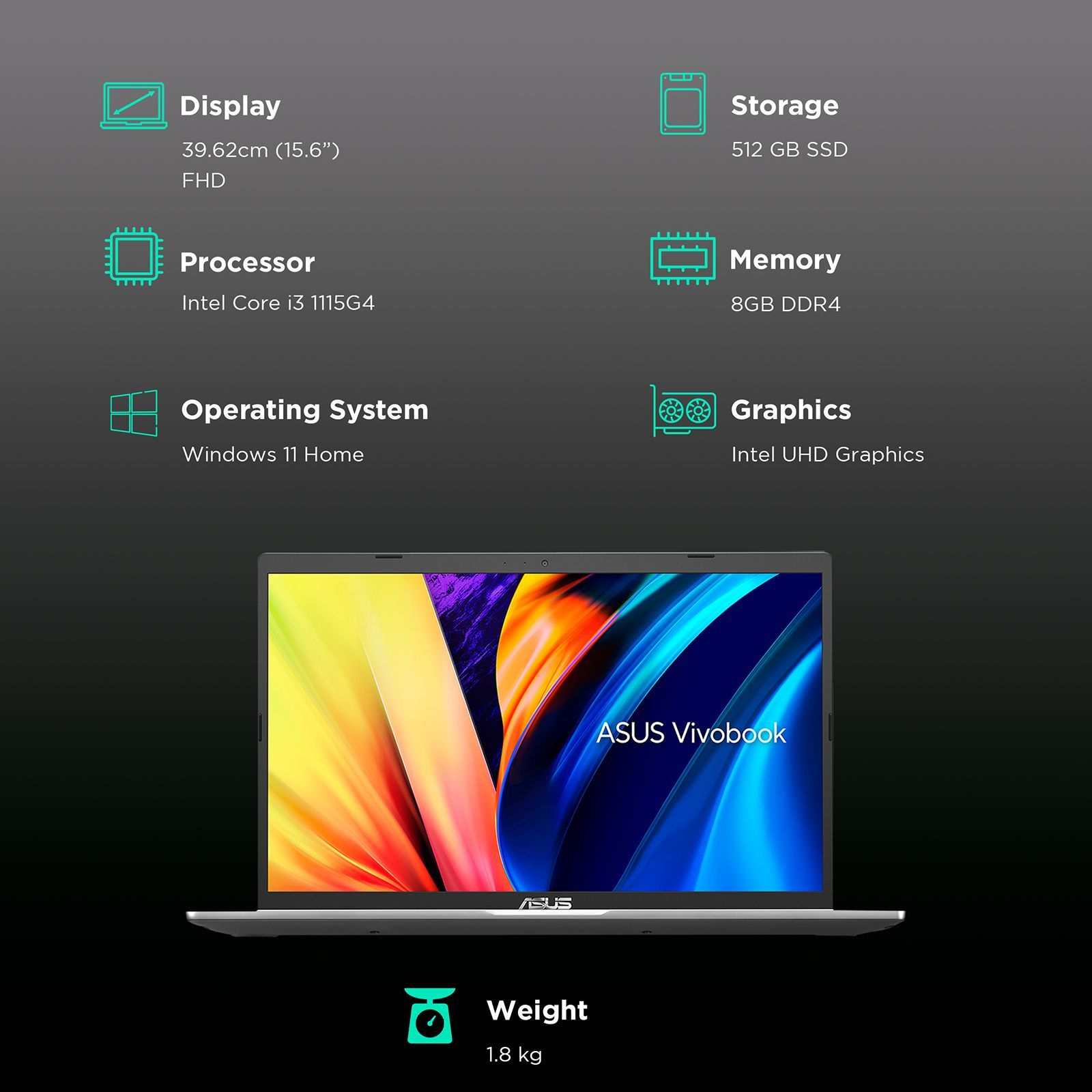 ASUS Vivobook 15 X1500EA-EJ326WS Intel Core i3 11th Gen Laptop (8GB, 512GB SSD, Windows 11 Home, 15.6 inch FHD LED Backlit Display, MS Office 2021, Slate Grey, 1.8 Kg)_3