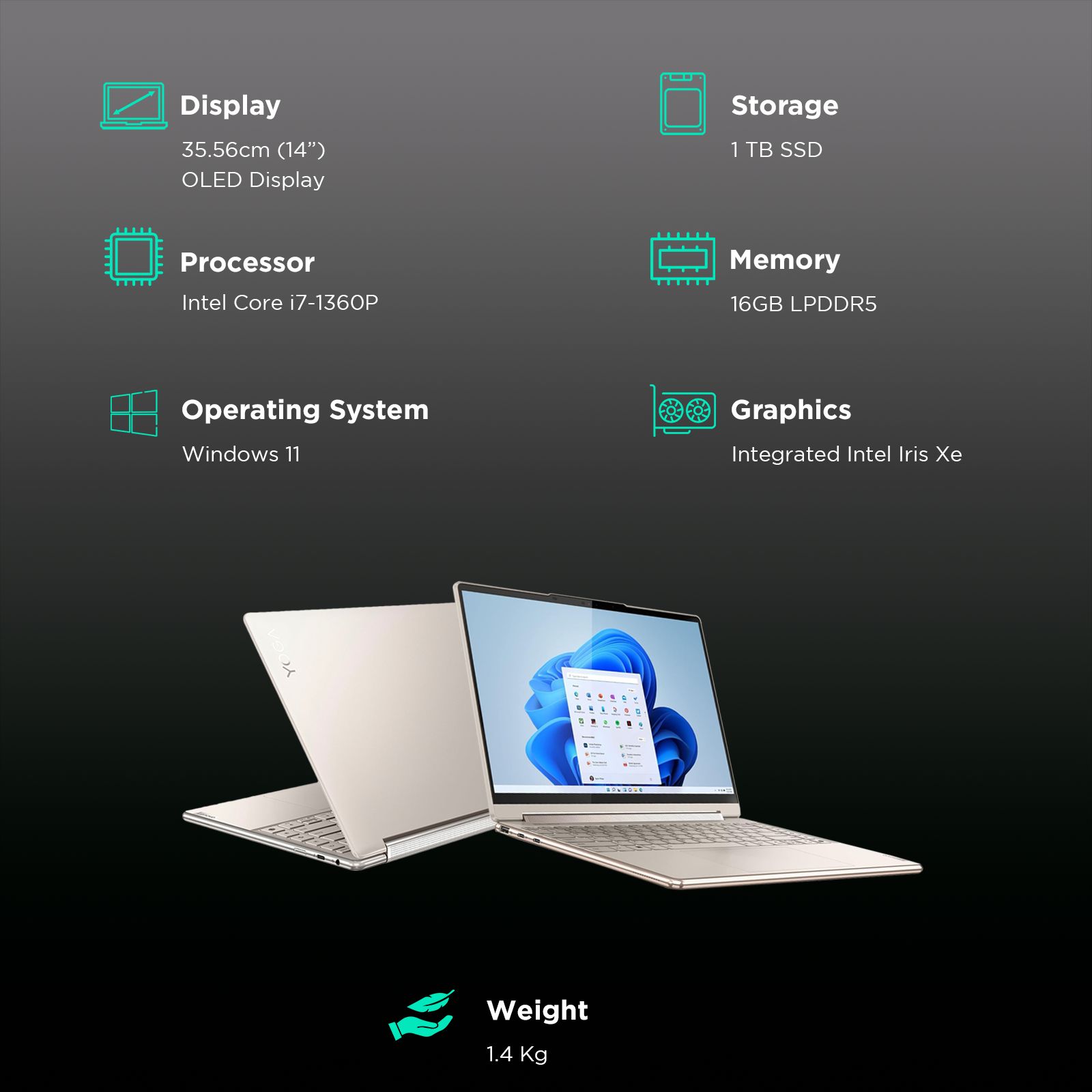Lenovo Yoga 9 14IRP8 Intel Core i7 13th Gen (14 inch, 16GB, 1TB, Windows 11 Home, MS Office 2021, Intel Iris Xe, OLED Display, Oatmeal, 83B1004XIN) Lenovo Yoga 9 14IRP8 Intel Core i7 13th Gen (14 inch, 16GB, 1TB, Windows 11 Home, MS Office 2021, Intel Iris Xe, OLED Display, Oatmeal, 83B1004XIN)_3