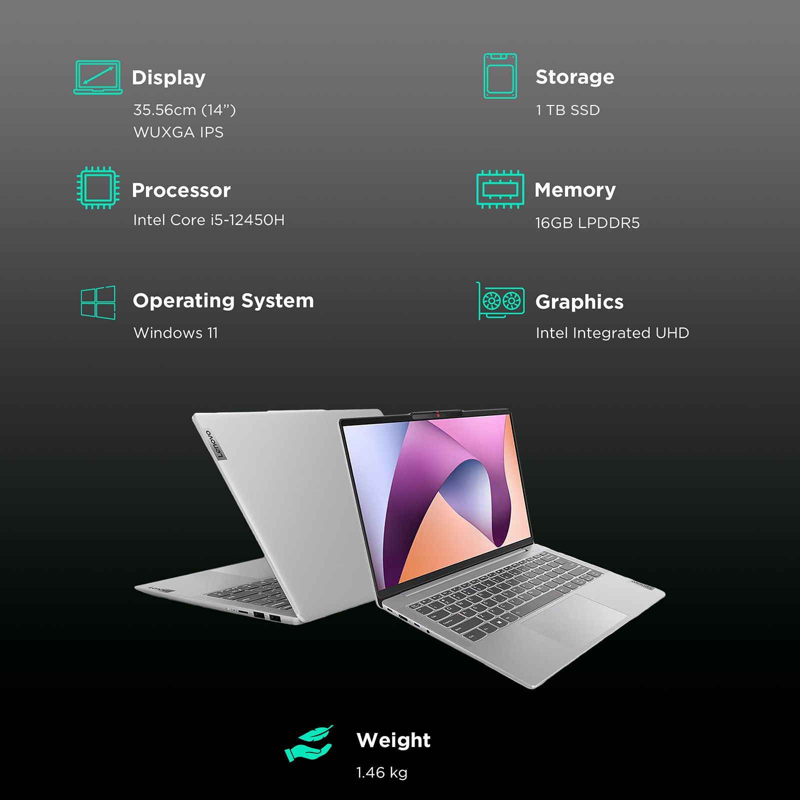 Lenovo IdeaPad Slim 5 14IAH8 Intel Core i5 12th Gen Laptop (16GB, 1TB SSD, Windows 11 Home, 14 inch WUXGA IPS Display, MS Office 2021, Cloud Grey, 1.46 KG)_3