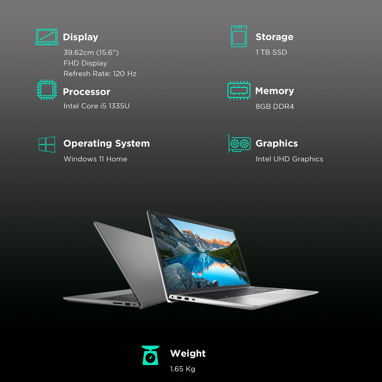 DELL Inspiron 3530 Intel Core i5 13th Gen Thin and Light Laptop (8GB, 1TB SSD, Windows 11 Home, 15.6 inch FHD LED Backlit Display, MS Office 2021, Platinum Silver, 1.65 KG)_3