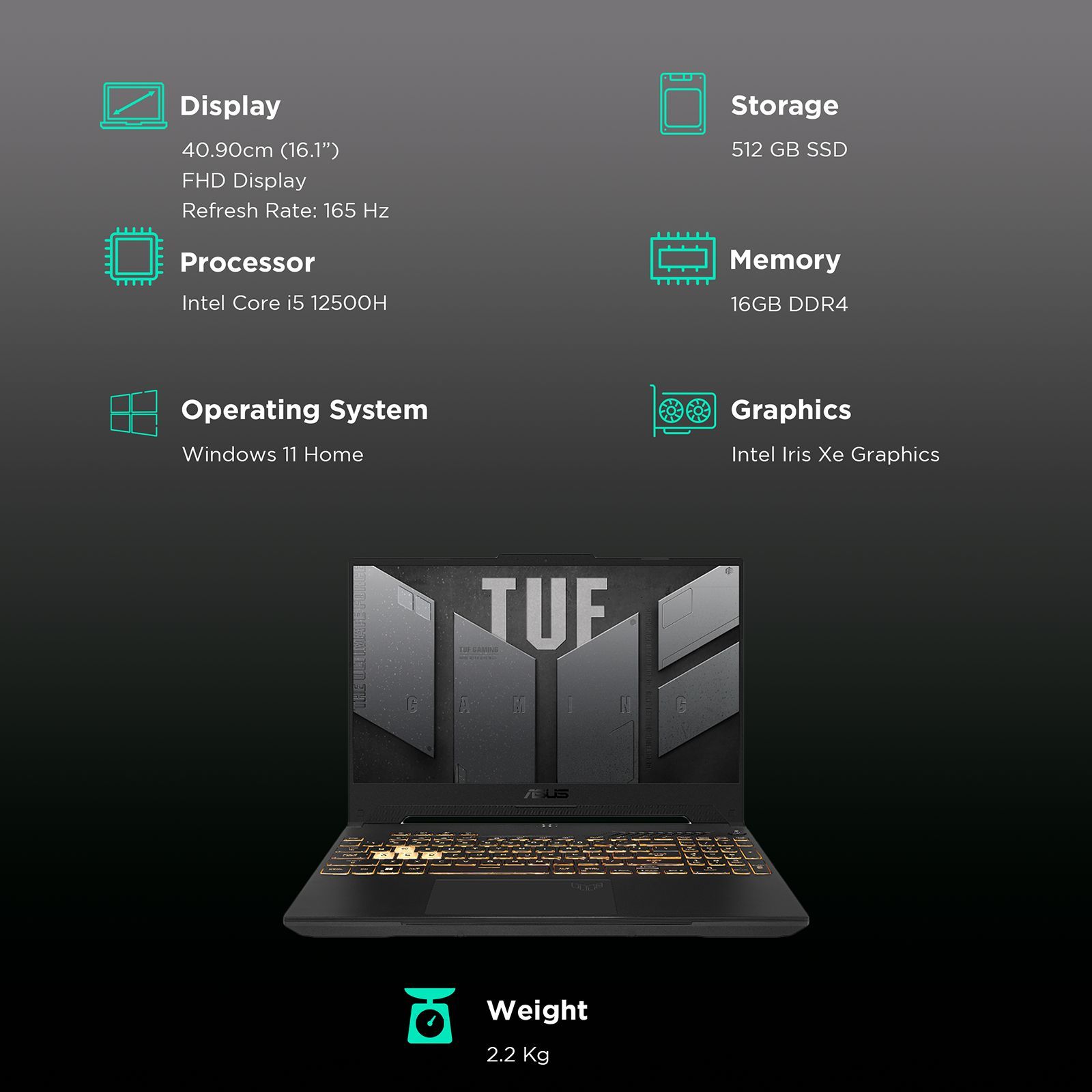 ASUS TUF Gaming F15 FX507ZC4-HN116WS Intel Core i5 12th Gen Gaming Laptop (16GB, 512GB SSD, Windows 11 Home, 4GB GDDR6, 15.6 inch 144 Hz Full HD IPS Display, NVIDIA GeForce RTX 3050, MS Office 2021, Mecha Gray, 2.2 KG)_2