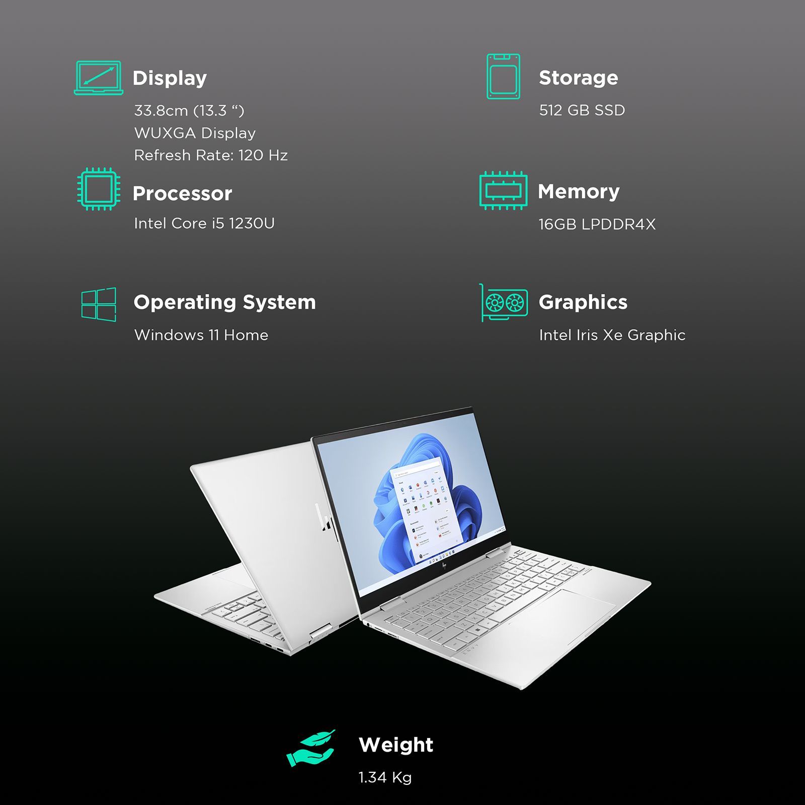 HP Envy X360 13-bf0121TU Intel Core i5 12th Gen (13.3 inch, 16GB, 512GB, Windows 11 Home, Intel Iris Xe, WUXGA Display, Natural Silver. 7H5D3PA)_3