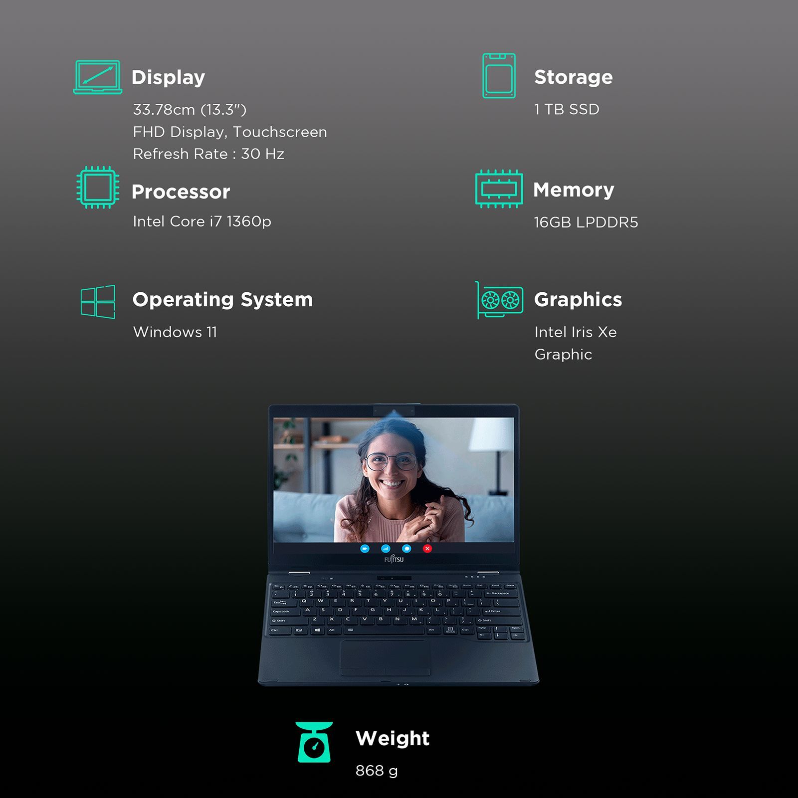 FUJITSU FMV UHX 2in1 Intel Core i7 13th Gen (13.3 inch, 16GB, 1TB, Windows, Intel Iris Xe, Full HD Display, Midnight Black, 4ZR1L73352) FUJITSU FMV UHX 2in1 Intel Core i7 13th Gen (13.3 inch, 16GB, 1TB, Windows, Intel Iris Xe, Full HD Display, Midnight Black, 4ZR1L73352)_2