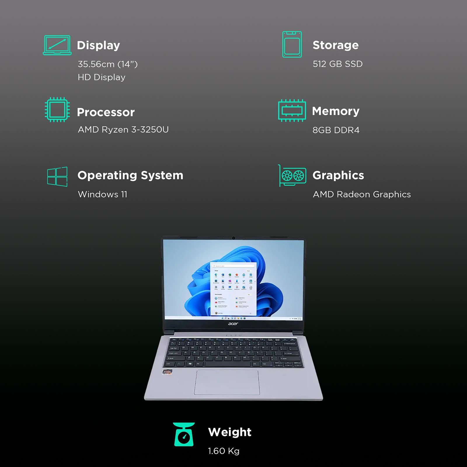 acer One Z2-493 AMD Ryzen 3 Thin and Light Laptop (8GB, 512GB SSD, Windows 11 Home, 14 inch HD Display, Silver, 1.6 KG) acer One Z2-493 AMD Ryzen 3 Thin and Light Laptop (8GB, 512GB SSD, Windows 11 Home, 14 inch HD Display, Silver, 1.6 KG)_3