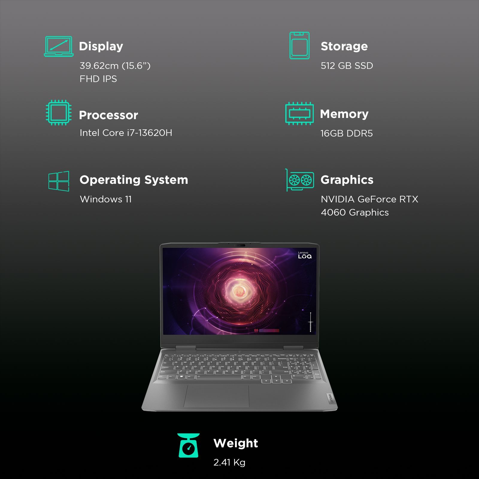 Lenovo LOQ 15IRH8 Intel Core i7 13th Gen Gaming Laptop (16GB, 512GB, Windows 11 Home, 8GB, 15.6 inch 144 Hz Full HD IPS Display,NVIDIA GeForce RTX 4060, MS Office Home & Student 2021, Storm Grey, 2.4 KG)_3