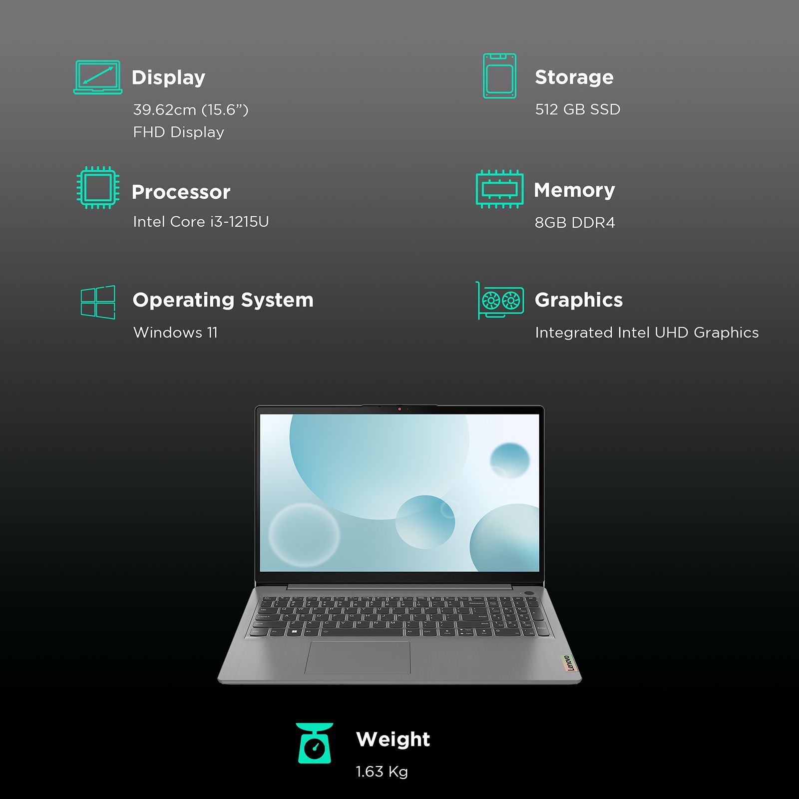 Lenovo IdeaPad 3 15IAU7 Intel Core i3 12th Gen Laptop (8GB, 512GB SSD, Windows 11 Home, 15.6 inch Full HD, MS Office 2021, Arctic Grey, 1.63 KG)_3